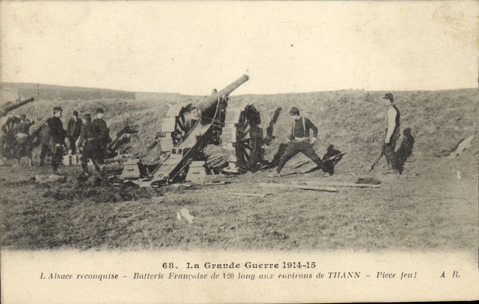 Batería francesa de Militaria Alsacia de la POSTAL de la VENDIMIA de 120 longitudes alrededor de Thann