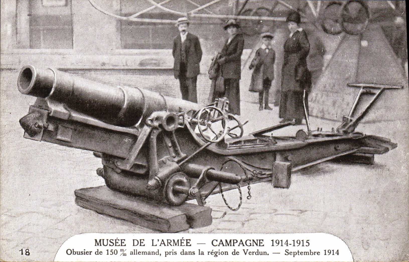 Museo de Militaria París de la POSTAL de la VENDIMIA del obús alemán del ejército de 150m m admitido el área de Verdún