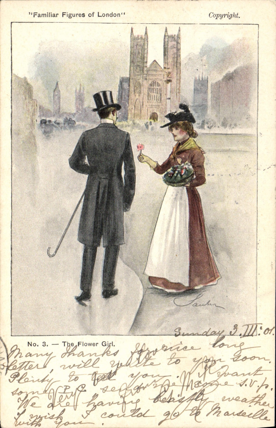 CPA Fantaisie Illustrateur Familiar figures of London The flower girl 