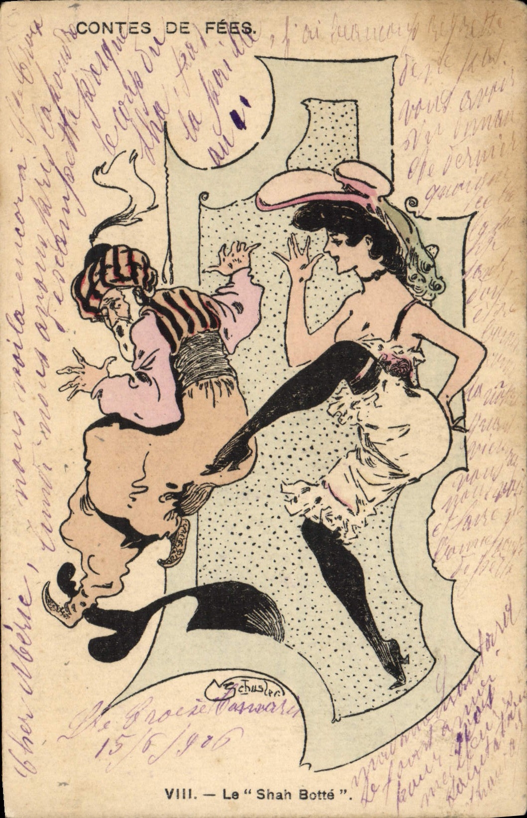 VINTAGE POSTCARD Fantasy Illustrator Woman the Shah boot