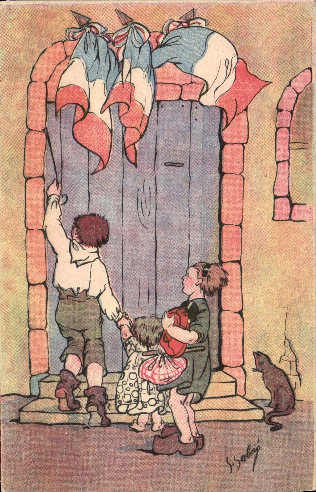 CPA Fantaisie Illustrateur Orphelinat des armees Enfants Chat