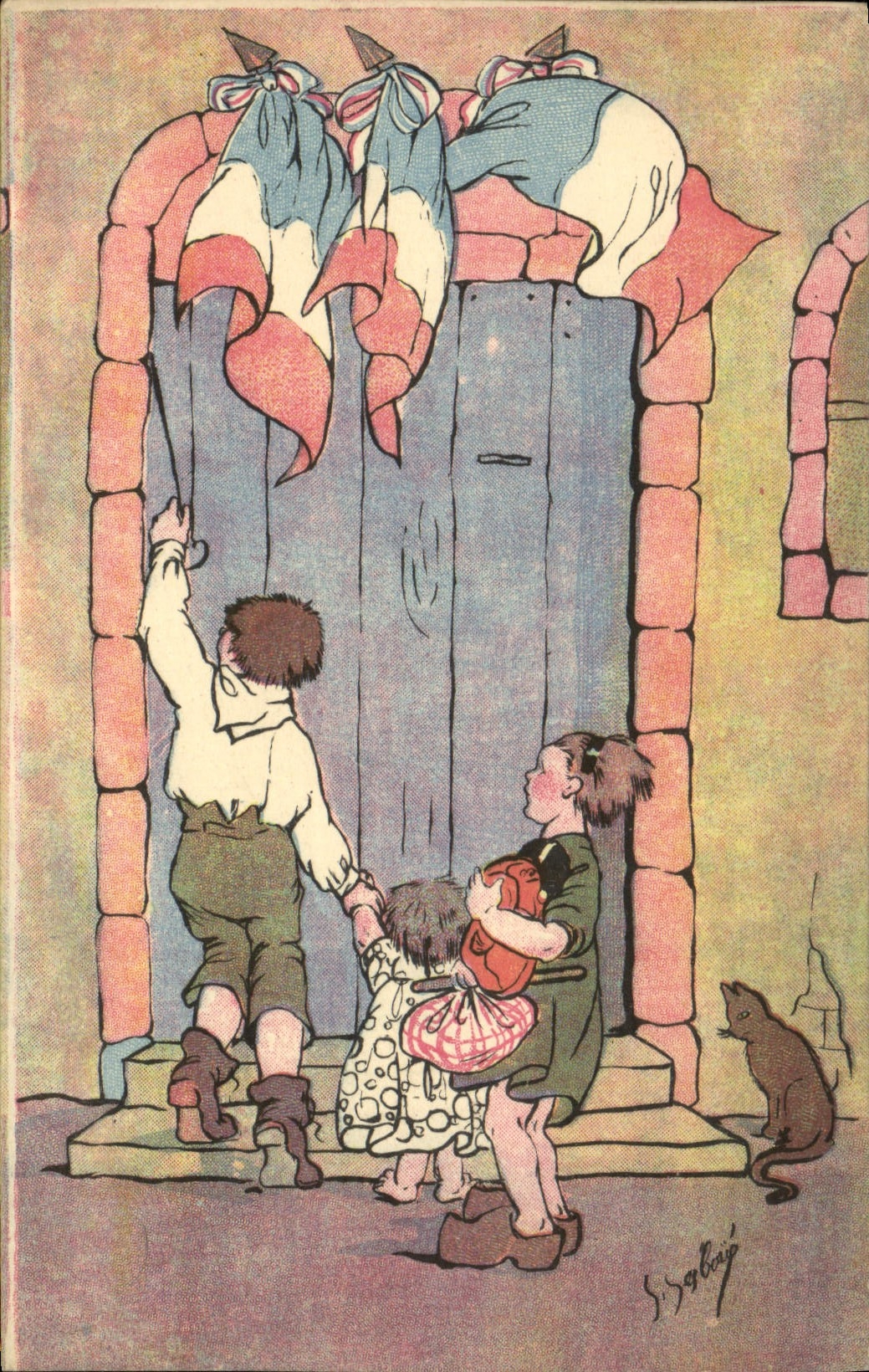 CPA Fantaisie Illustrateur Orphelinat des armees Enfants Chat