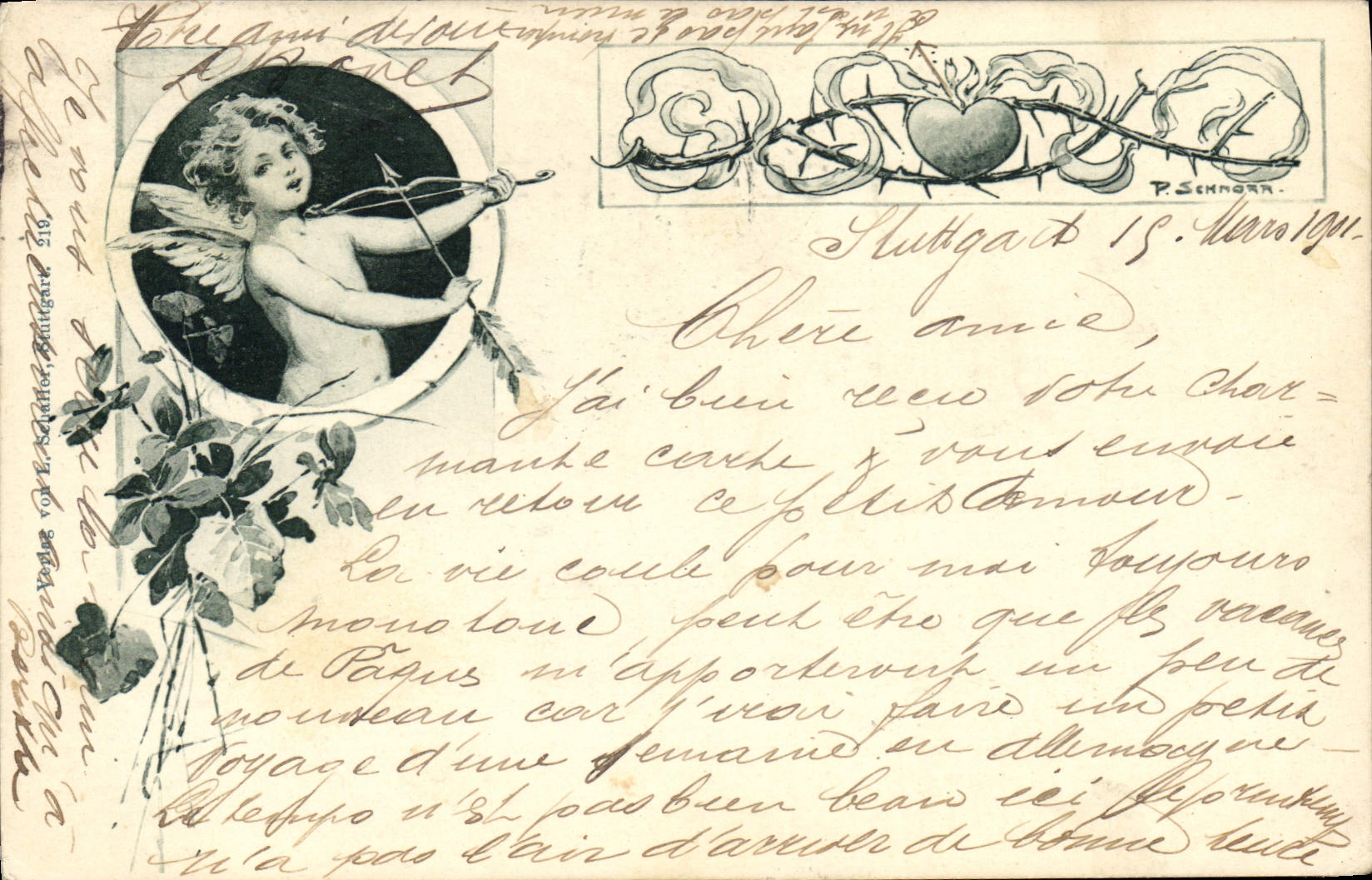 VINTAGE POSTCARD Fantasy Illustrator Angel Arc Arrow