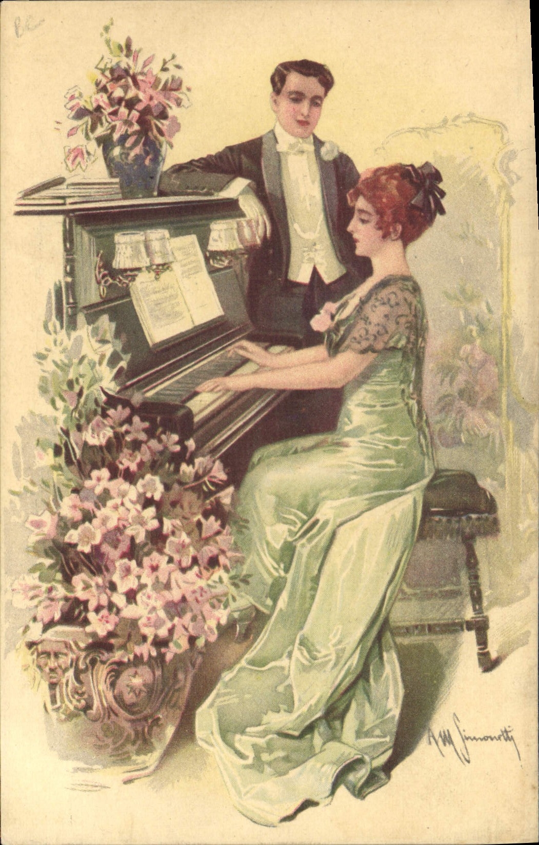 CPA Fantaisie Illustrateur Femme Piano