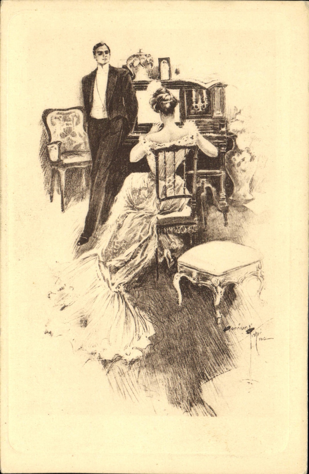 CPA Fantaisie Illustrateur Femme Piano