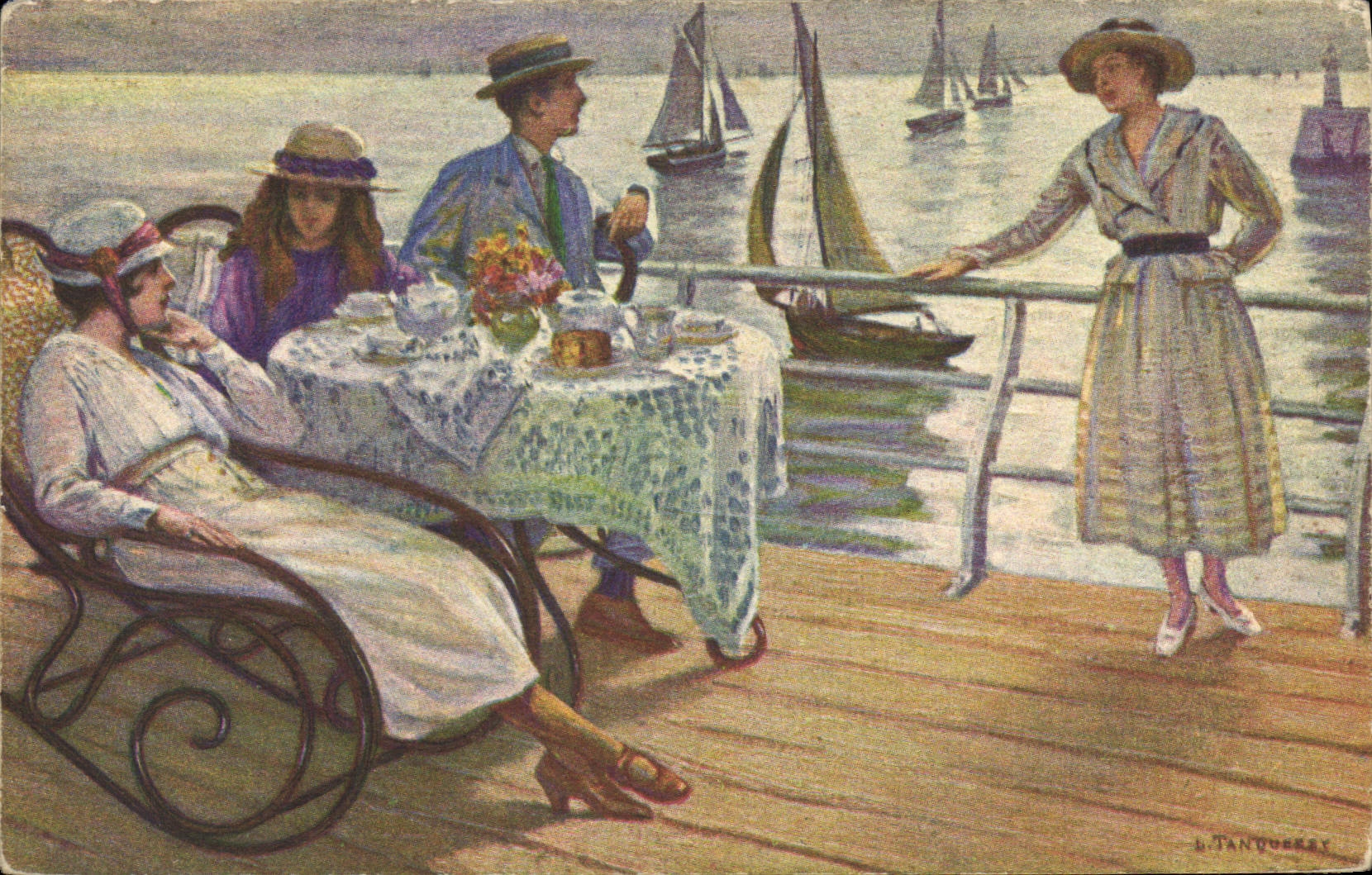 CPA Fantaisie Illustrateur Femmes Voiliers 