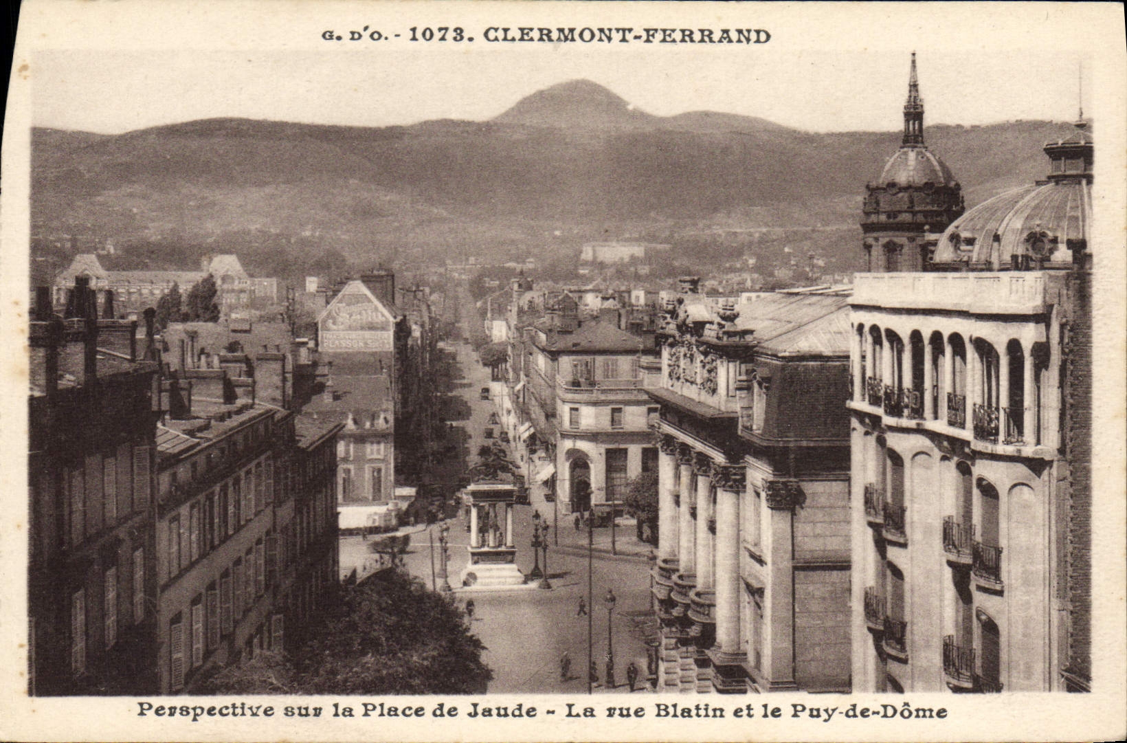 VINTAGE POSTCARD Clermont Ferrand View On the Place of Jaude the street Blatin and Puy de Dome