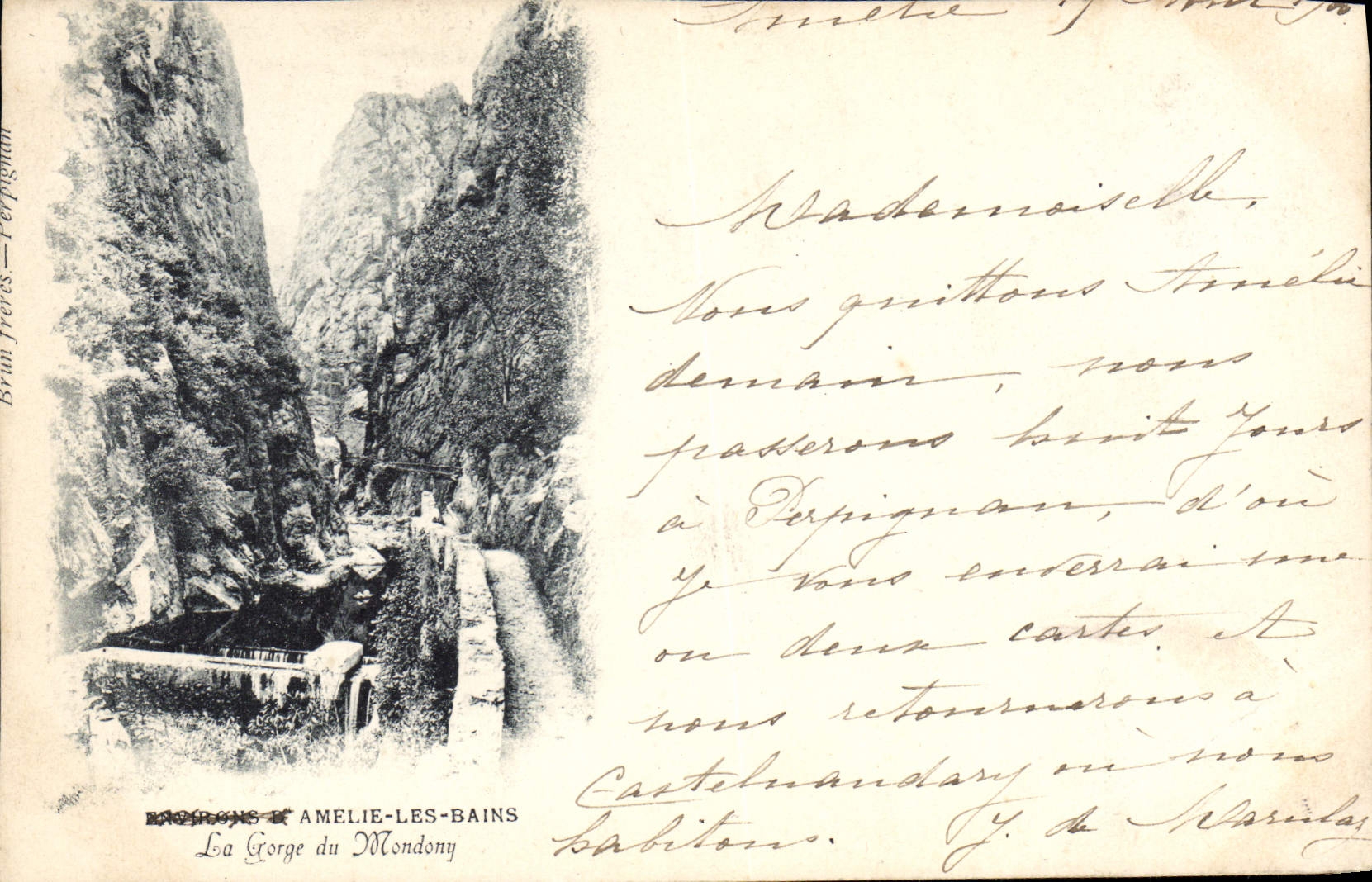 VINTAGE POSTCARD Amelie Les Bains the throat of Mondony