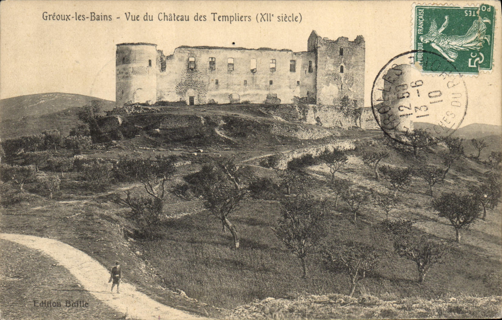VINTAGE POSTCARD Greoux les Bains Seen of the Castle of Templiers