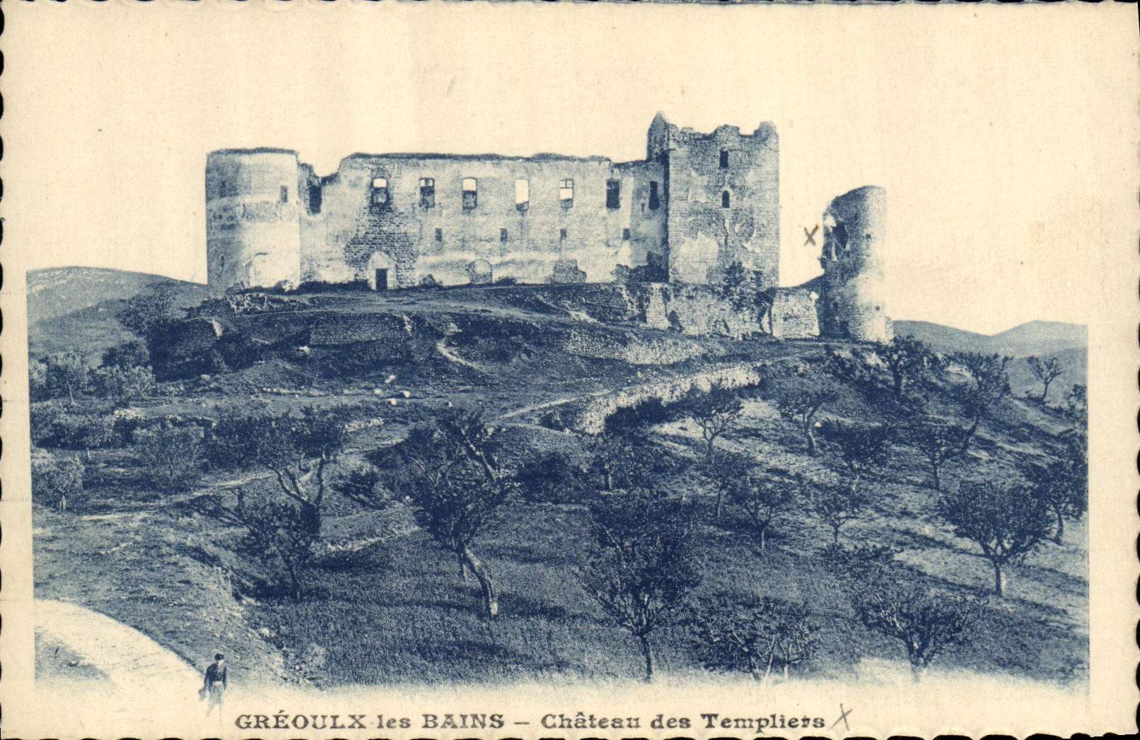 VINTAGE POSTCARD Greoulx les Bains Castle of Templiers