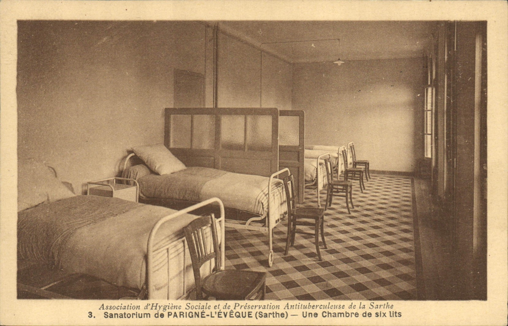 Sanatorio de la POSTAL de la VENDIMIA de Parigne el obispo un cuarto de seis camas