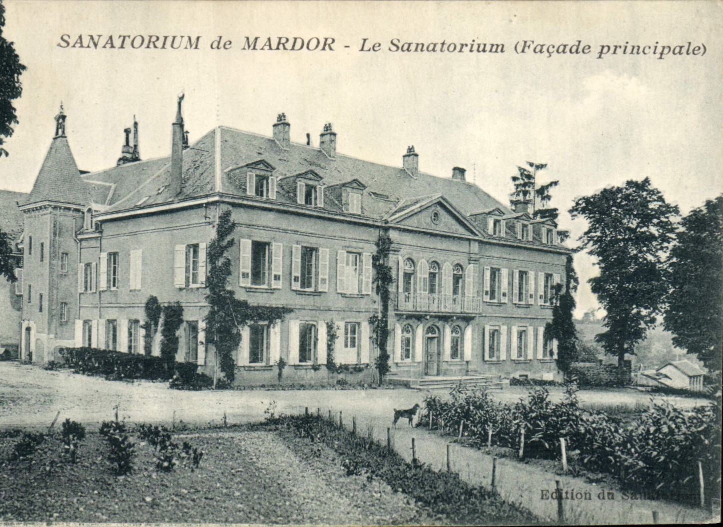 Sanatorio de la POSTAL de la VENDIMIA de Monbran el ataque frontal del principal del sanatorio
