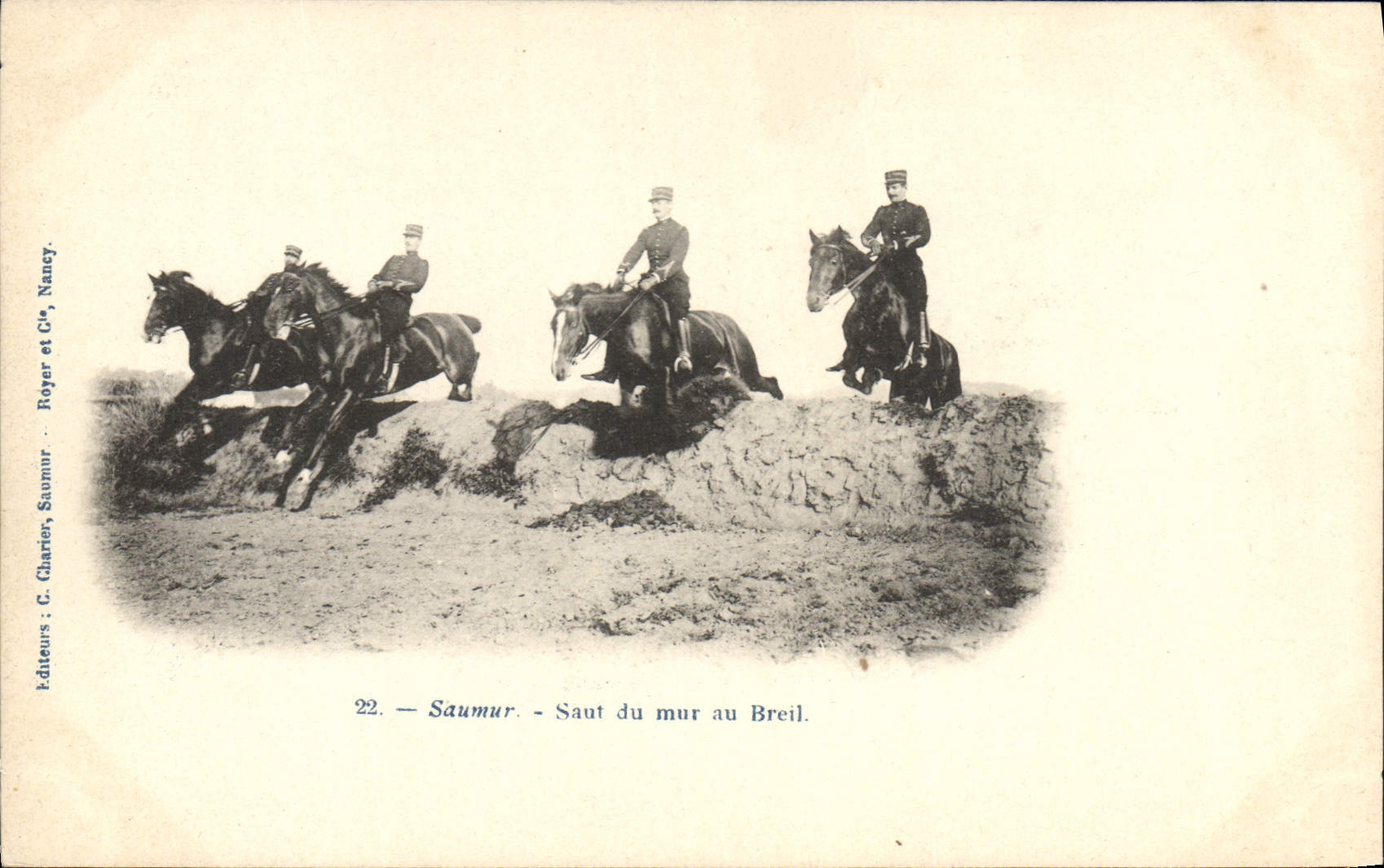 Salto de Hippisme Saumur de la equitación del caballo de la POSTAL de la VENDIMIA de la pared en Breil