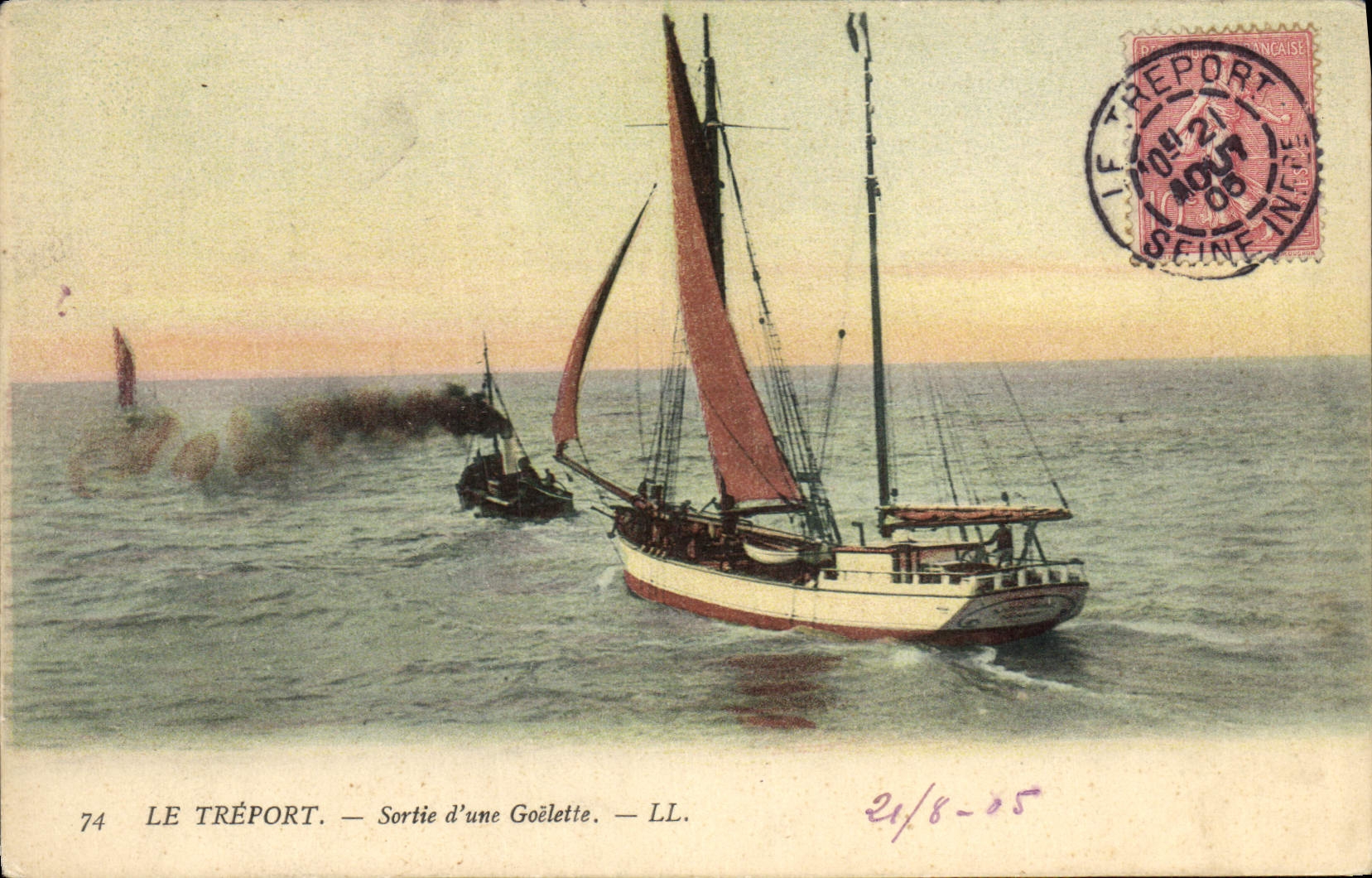 VINTAGE POSTCARD Boat Treport Left a goelette