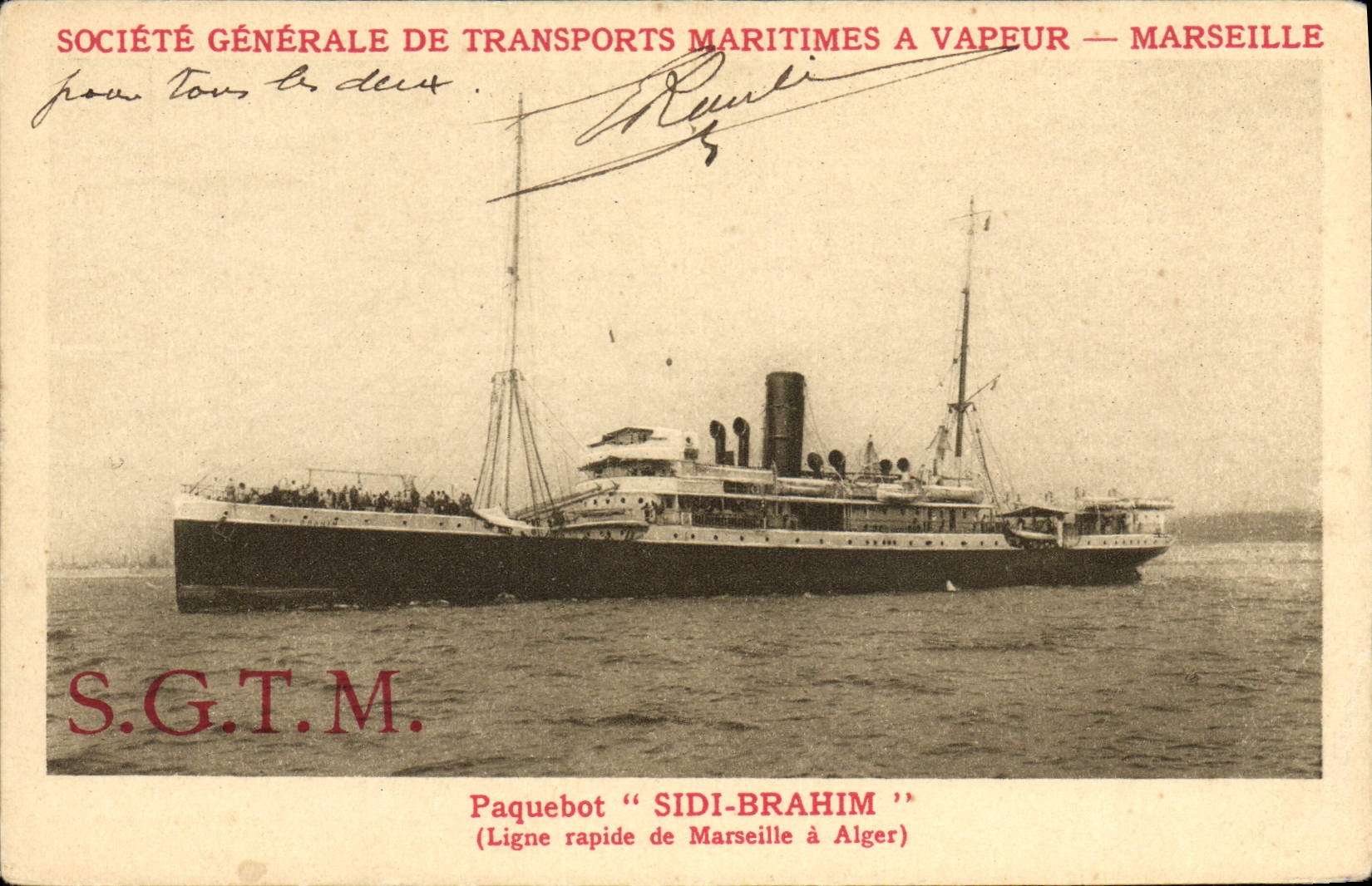 CPA Bateau Paquebot Sidi Brahim ligne hebdomadaire Marseille Alger 