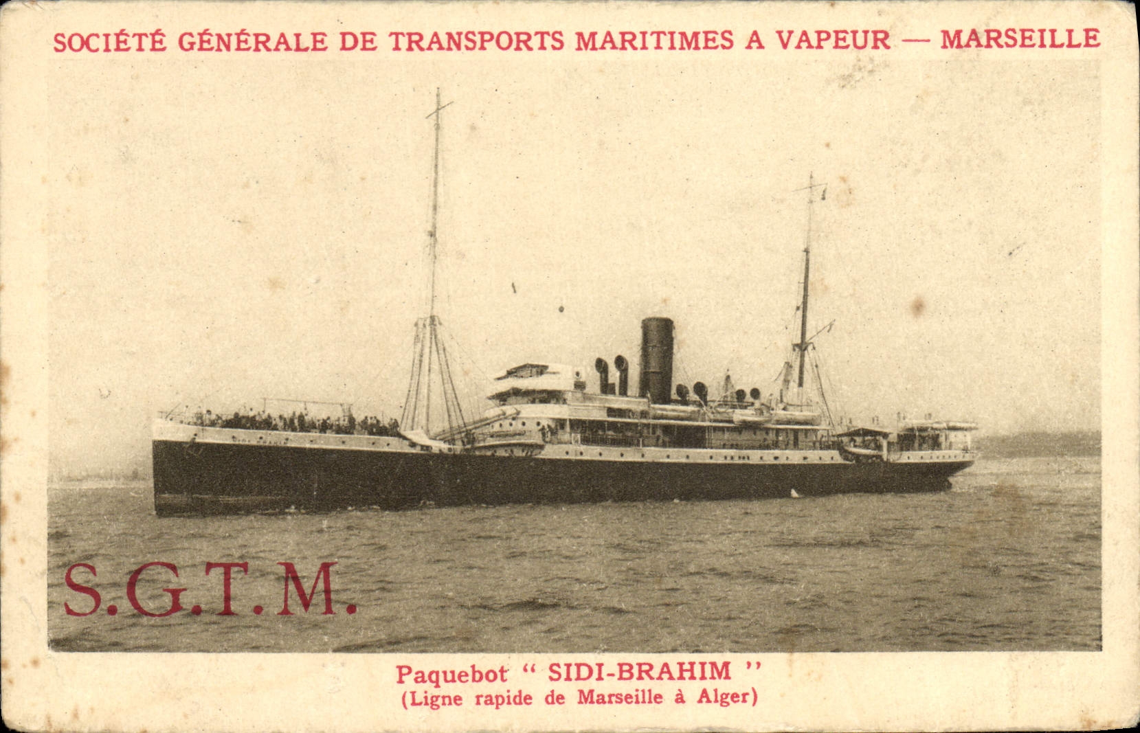 CPA Bateau Paquebot Sidi Brahim ligne hebdomadaire Marseille Alger 