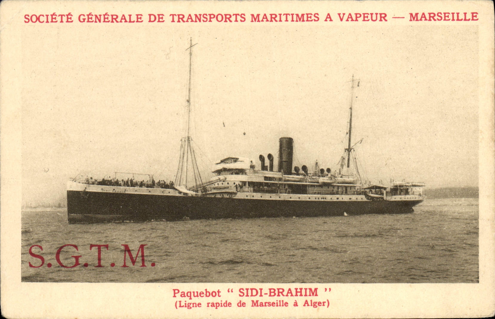 CPA Bateau Paquebot Sidi Brahim ligne hebdomadaire Marseille Alger 