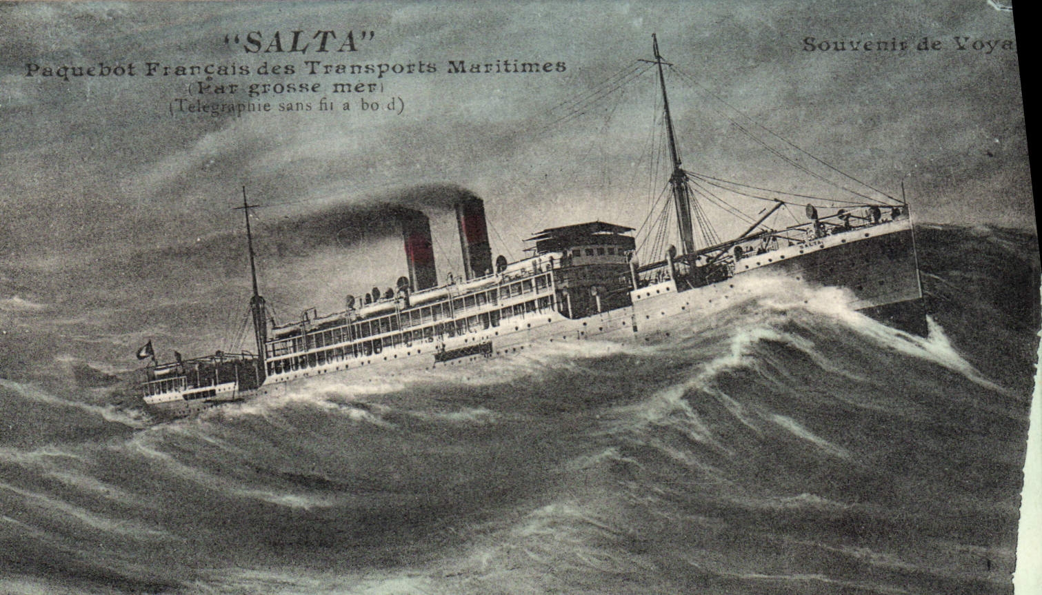VINTAGE POSTCARD Boat Salta French Steamer of the Maritime transport by heavy sea Wireless telegraphy