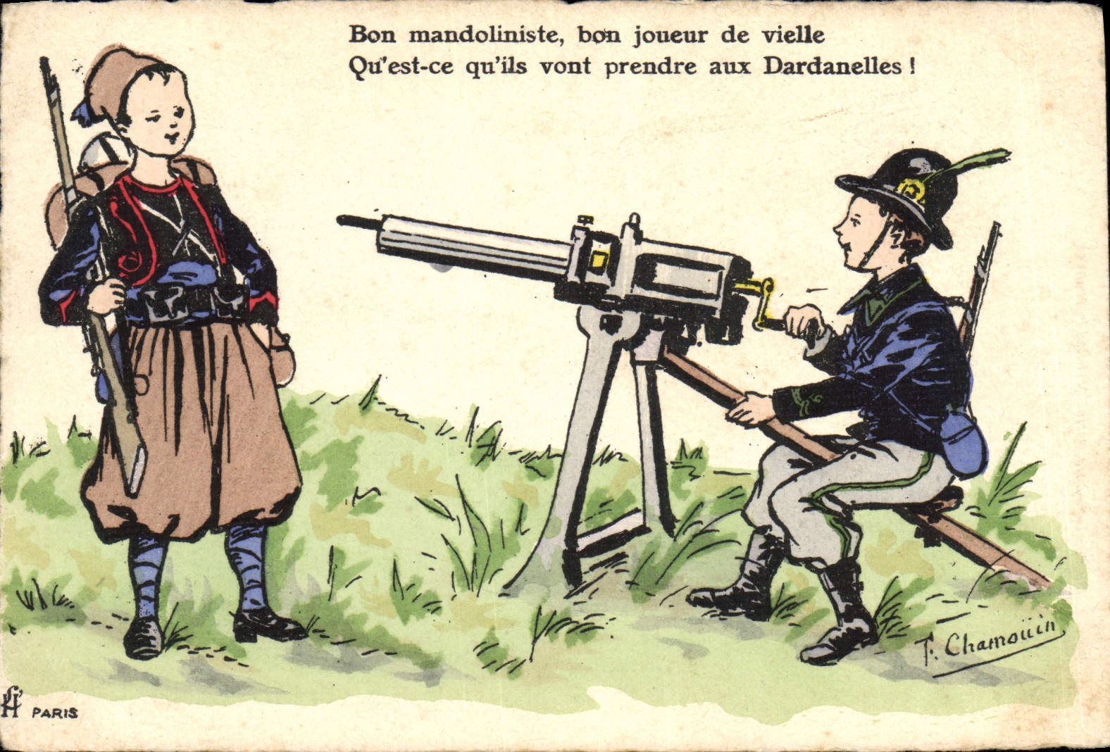 POSTAL Militaria de la VENDIMIA Machine-gun