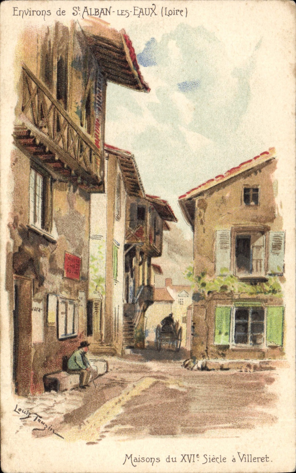 VINTAGE POSTCARD Fantaisie Illustrator Surroundings of St Alban Water Houses of 16th has Villeret Louis Tauzin