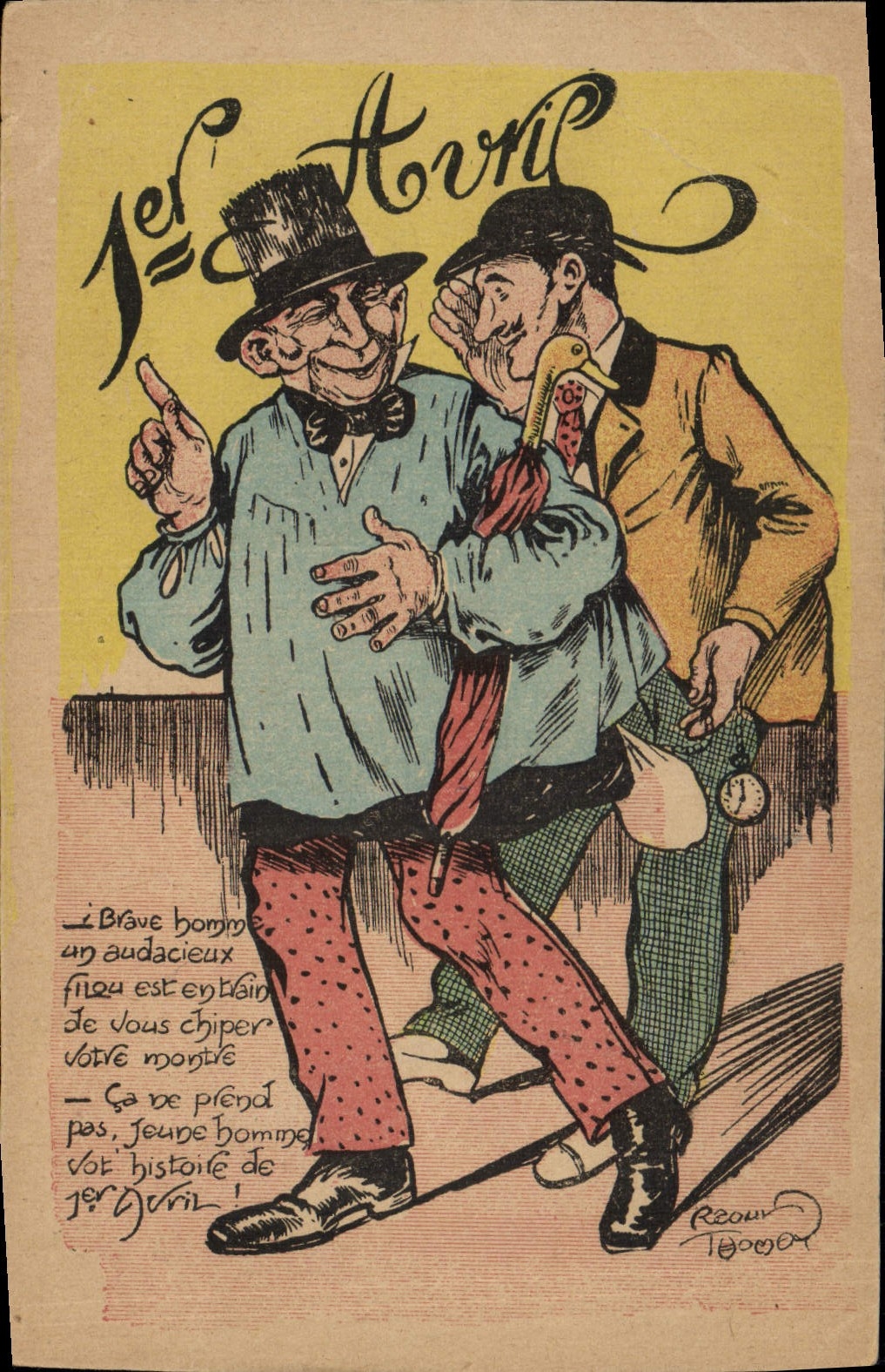 CPA Fantaisie Illustrateur 1er avril Vide gousset Voleur Montre