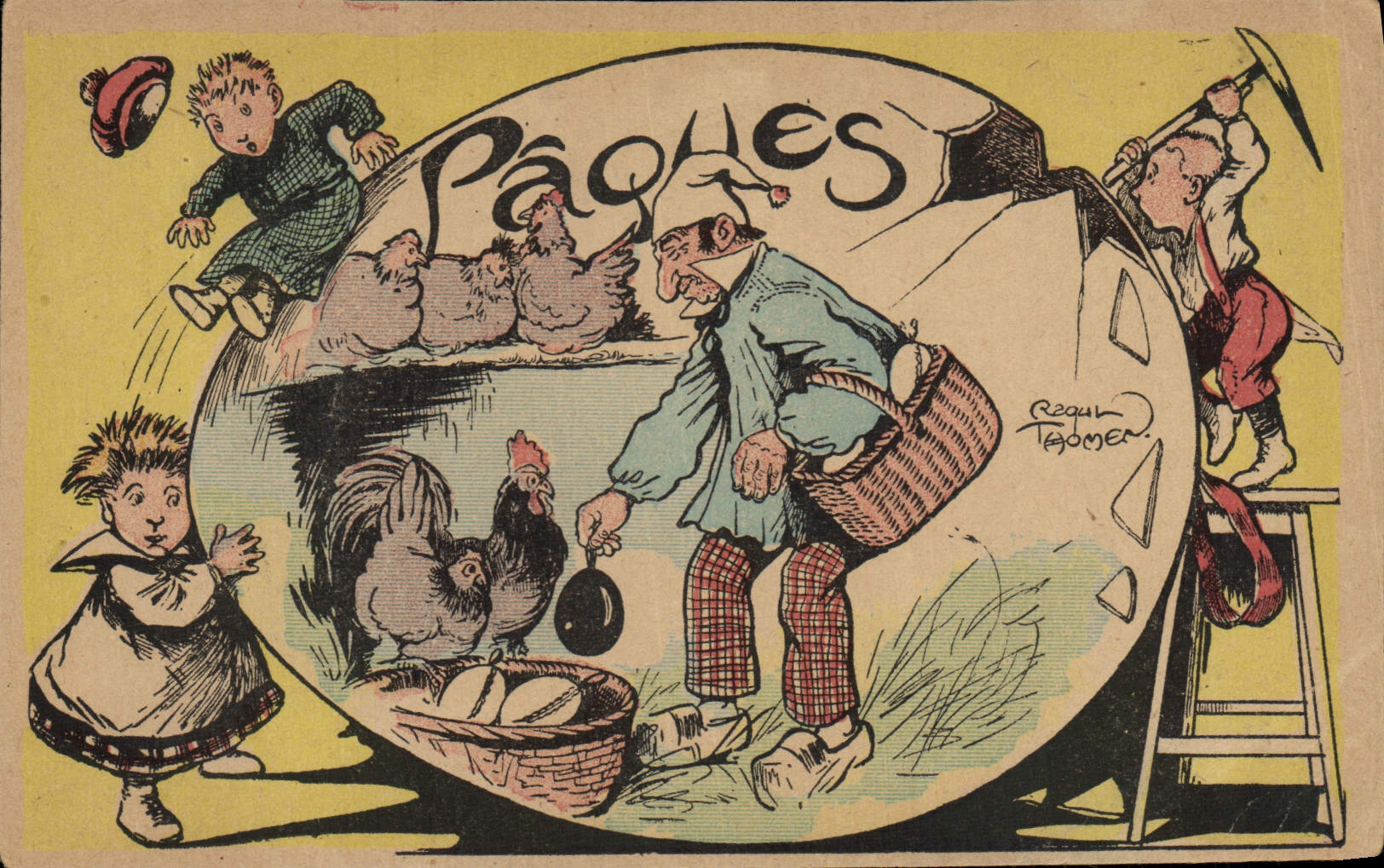 VINTAGE POSTCARD Fantasy Illustrator Easter Hen Cock