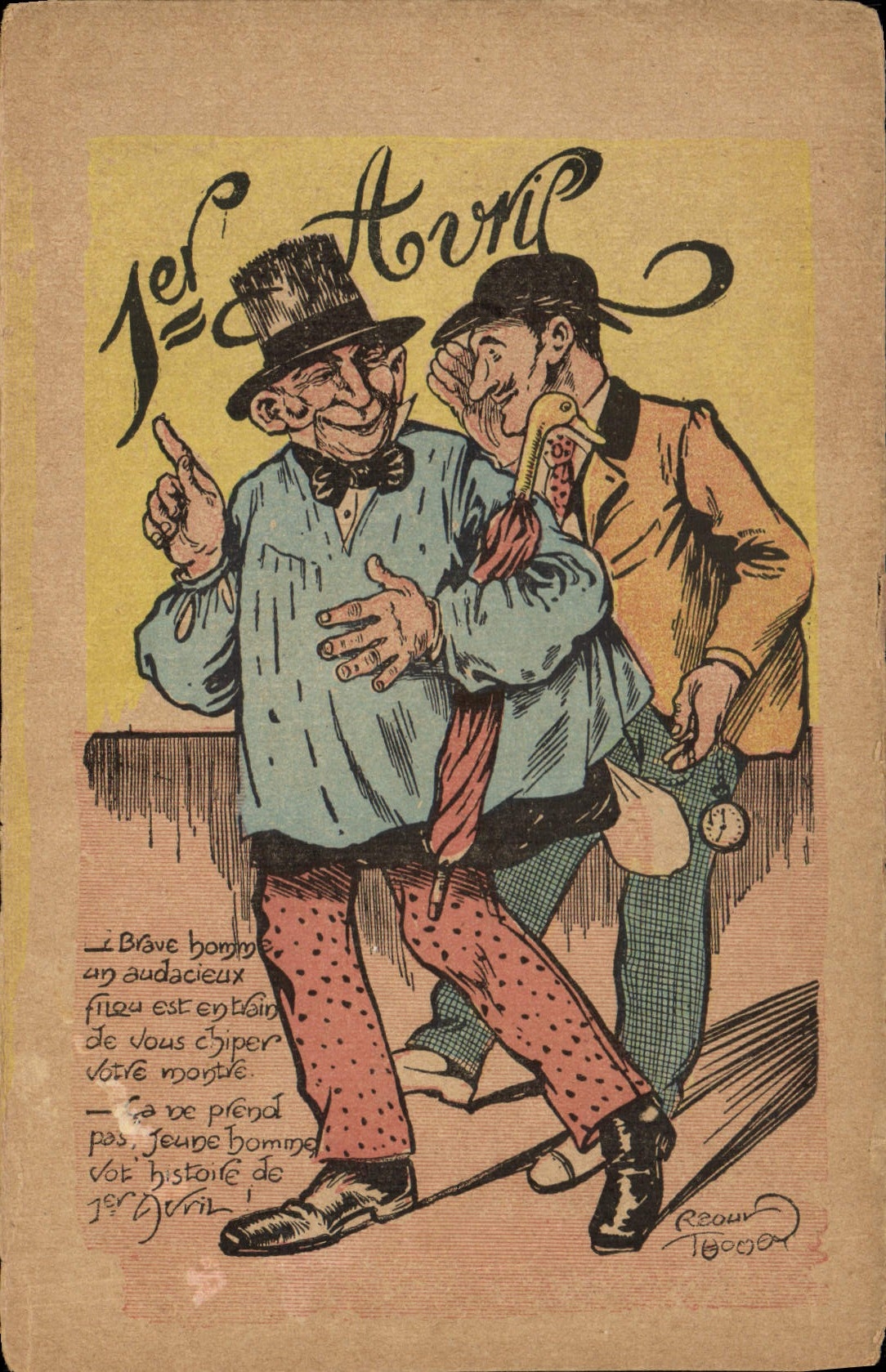 CPA Fantaisie Illustrateur 1er avril Vide gousset Voleur Montre