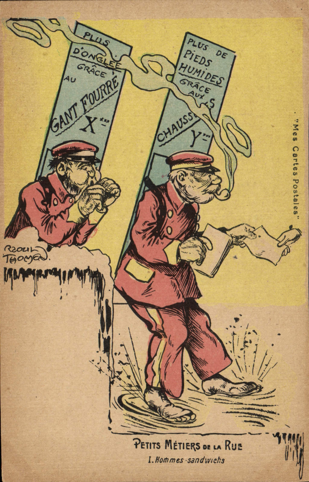 CPA Fantaisie Illustrateur Petits metiers de la rue Hommes sandwichs 