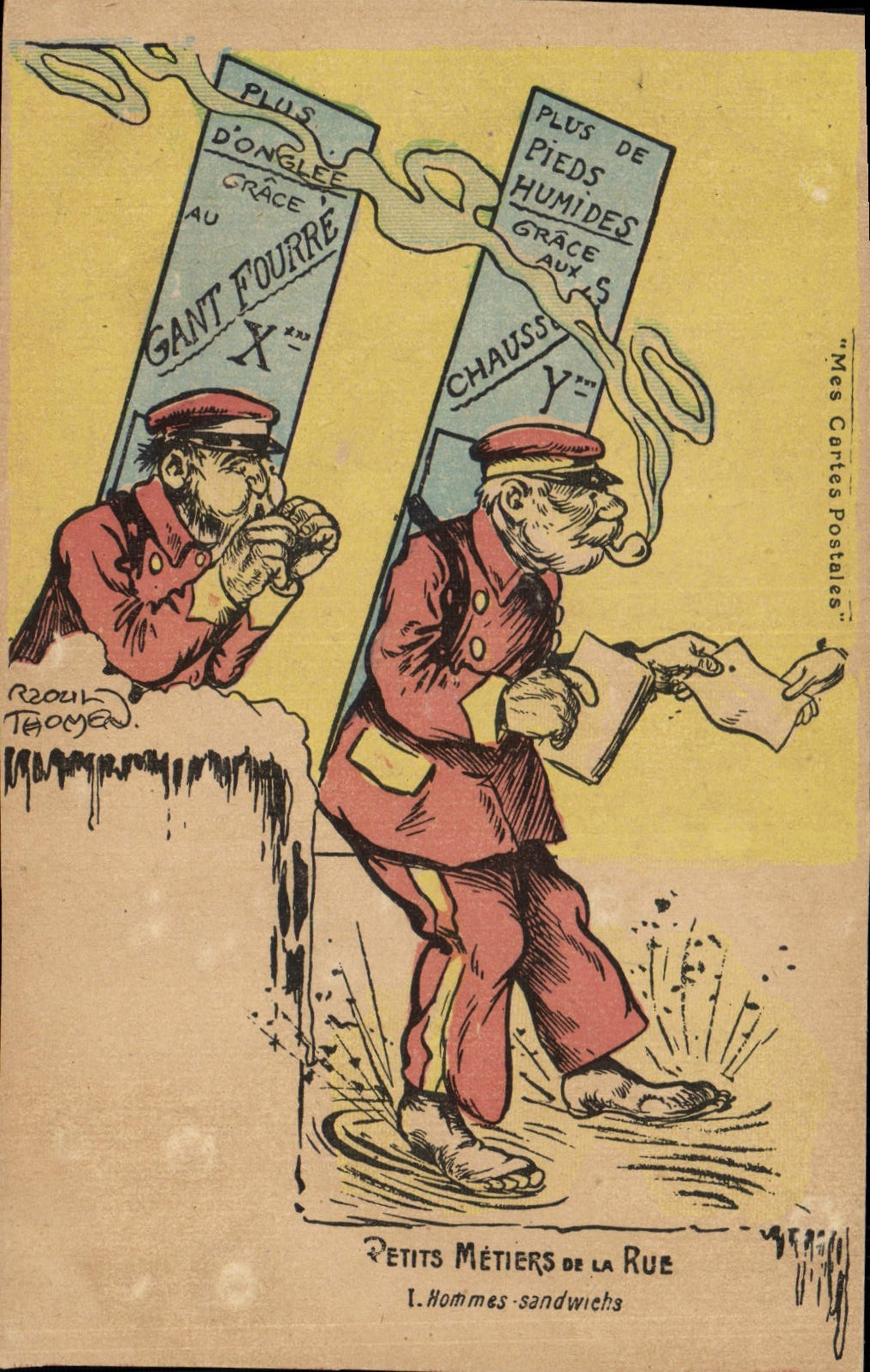 CPA Fantaisie Illustrateur Petits metiers de la rue Hommes sandwichs