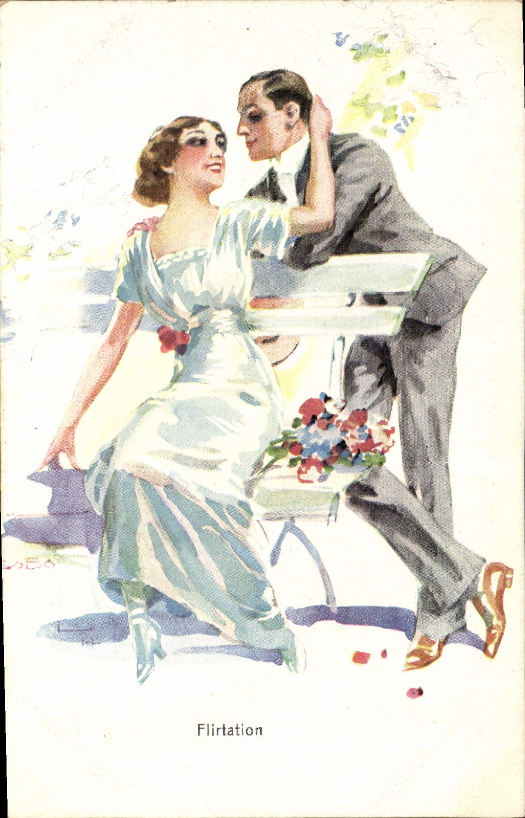 CPA Fantaisie Illustrateur Femme Flirtation