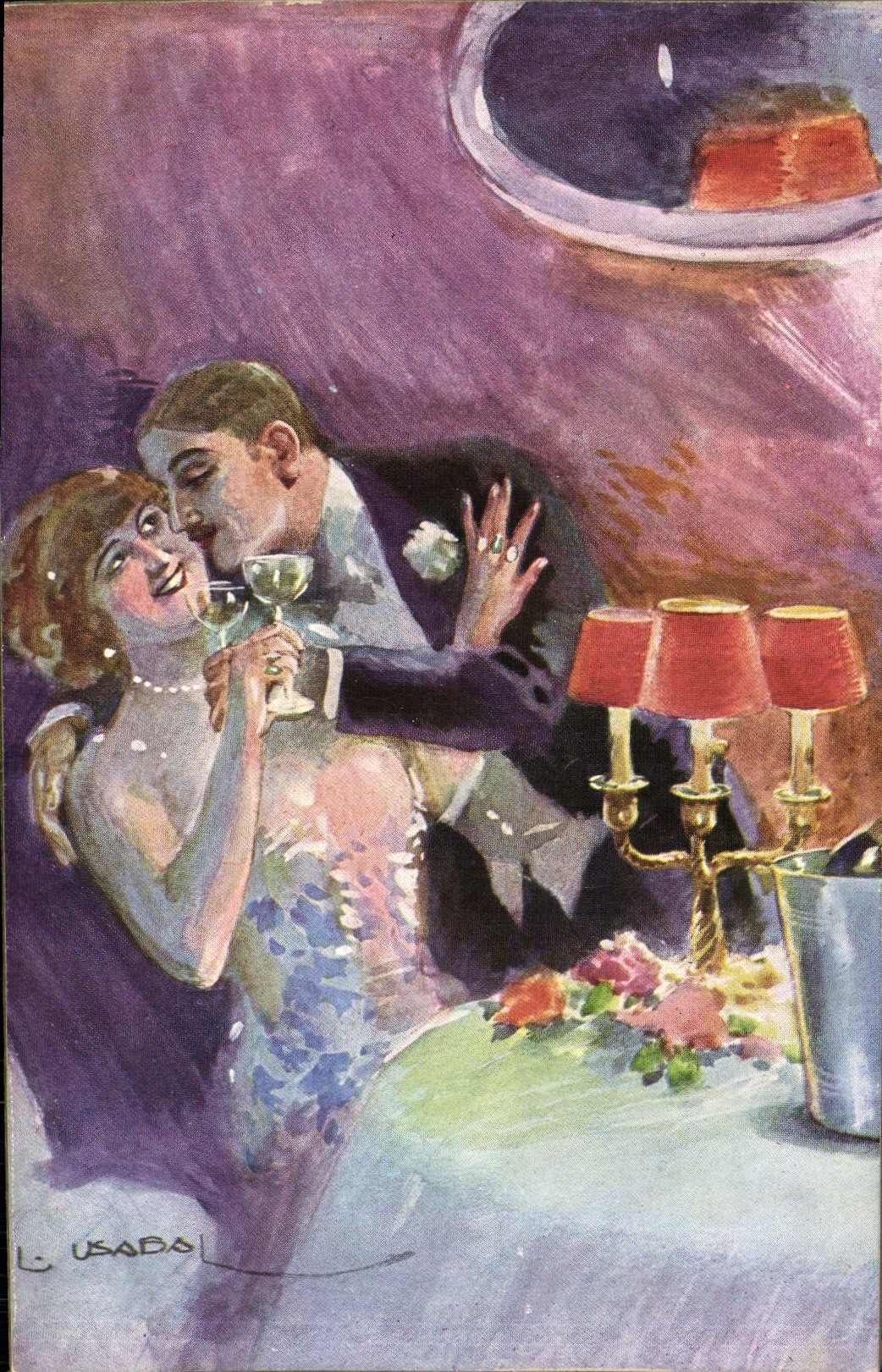 CPA Fantaisie Illustrateur Femme Champagne