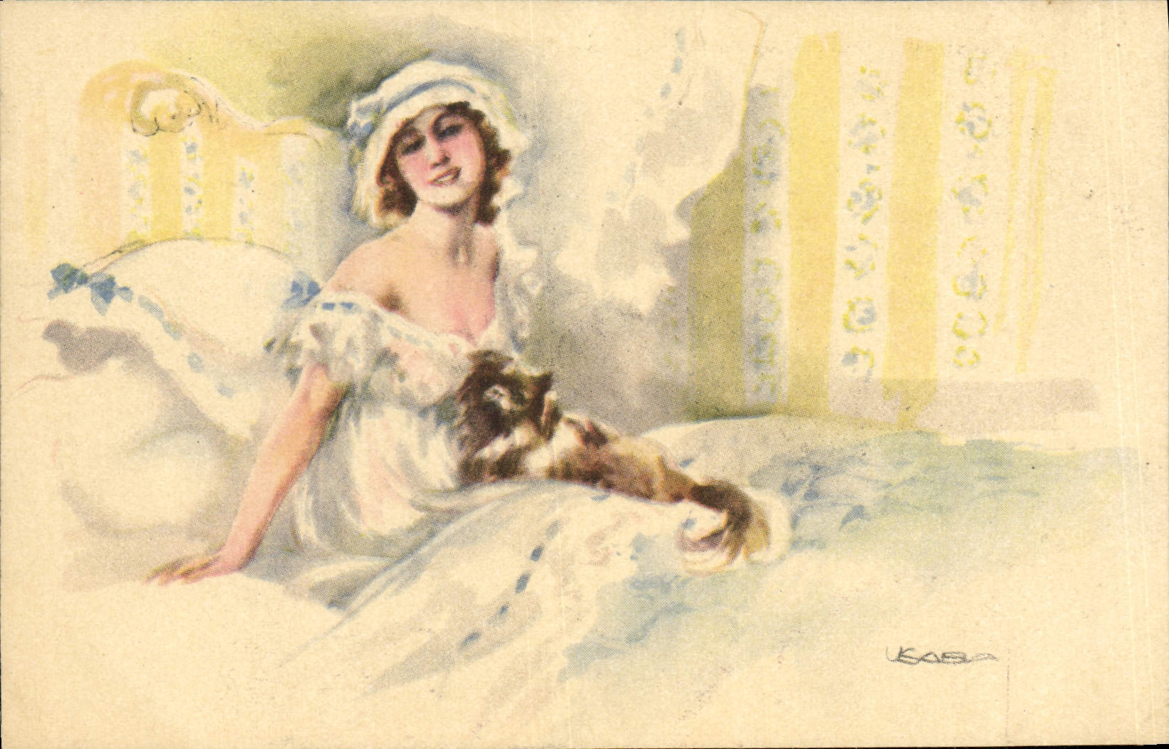 CPA Fantaisie Illustrateur Femme Chien 