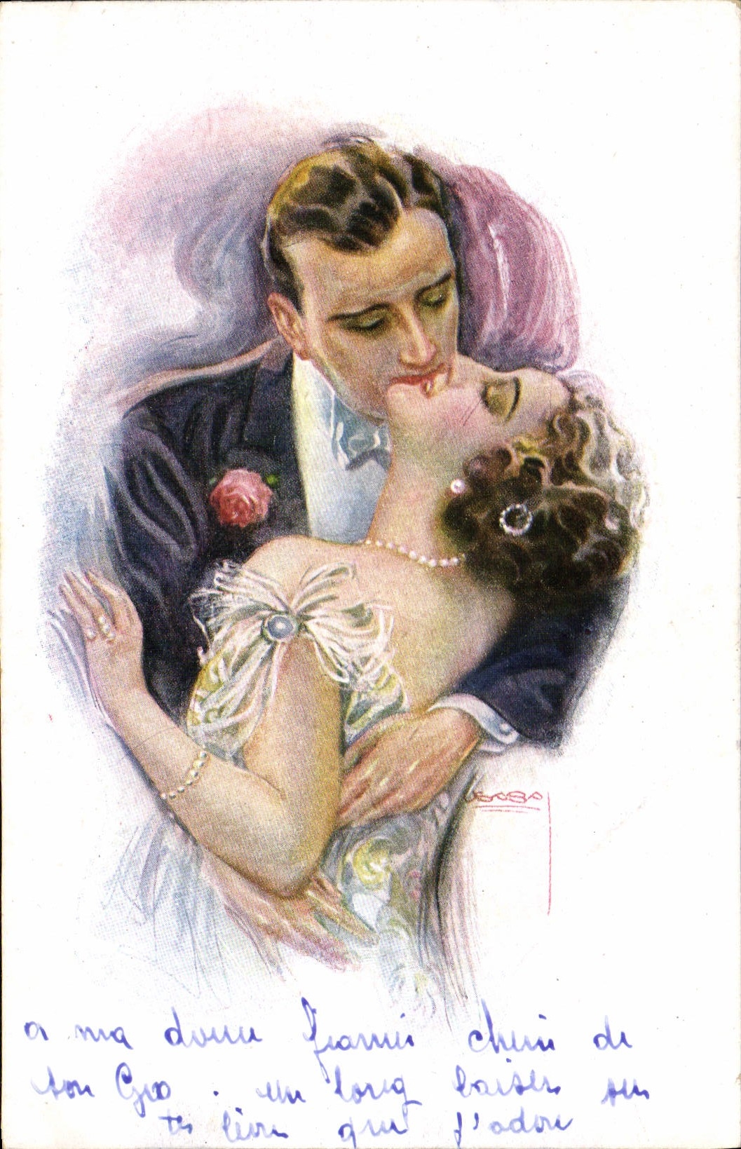 CPA Fantaisie Illustrateur Femme Baiser