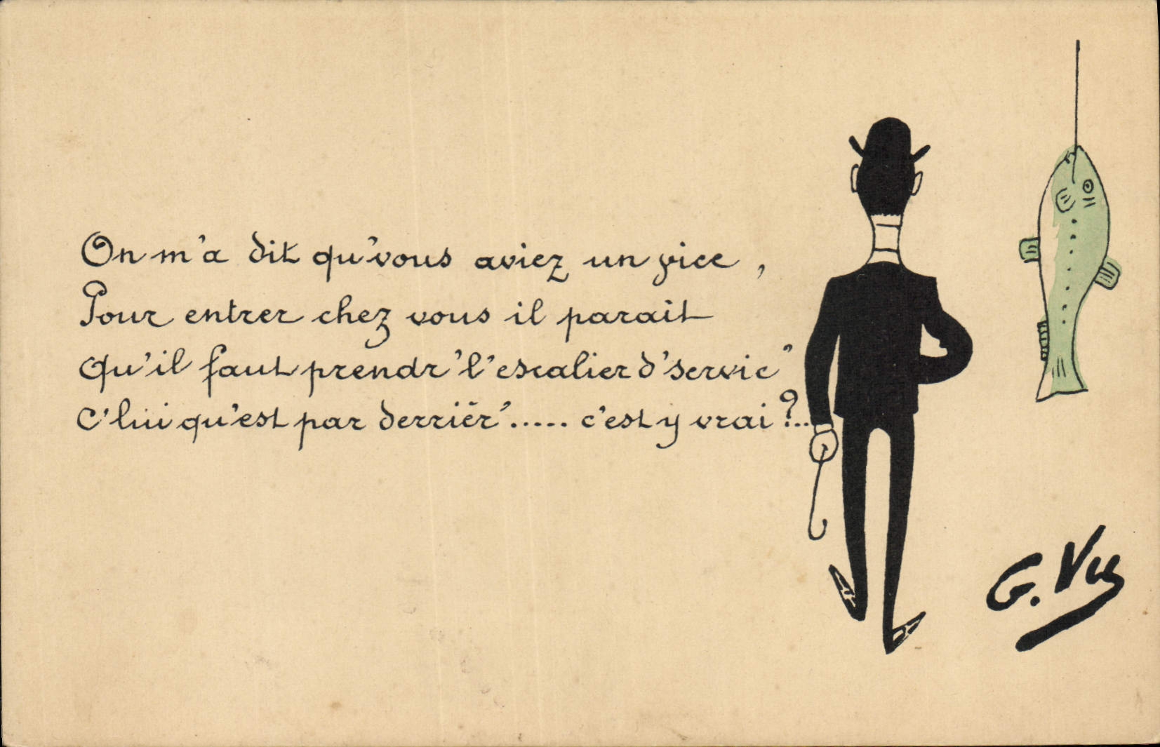 VINTAGE POSTCARD Fantasy Illustrator G Considering Poisson Man