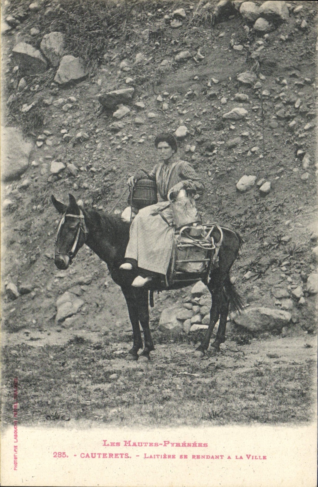 CPA Folklore Hautes Pyrenees Cauterets Laitiere se rendant a la ville Cheval TOP
