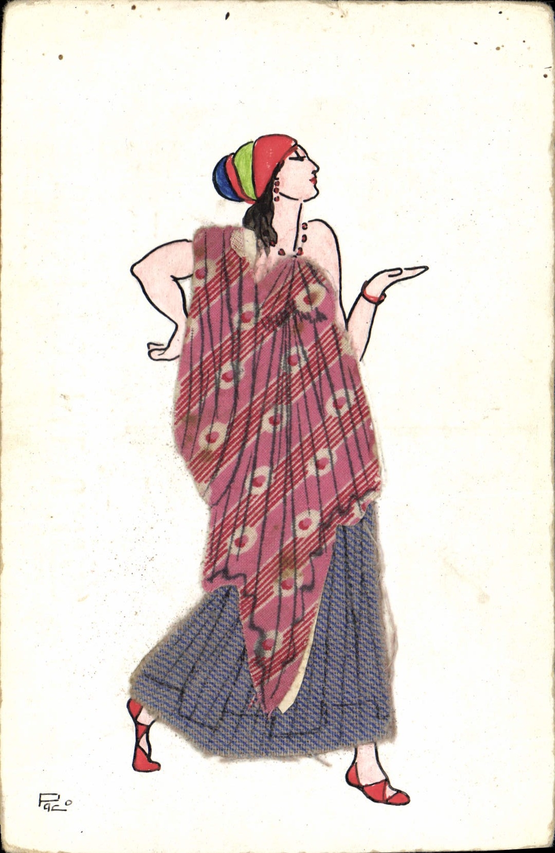 CPA Fantaisie Illustrateur Femme (robe en tissu)