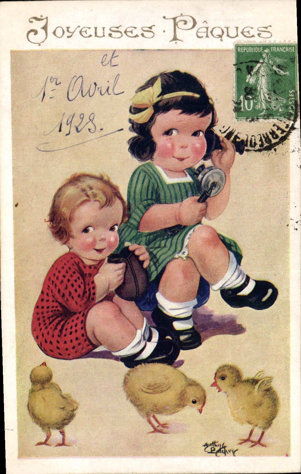 VINTAGE POSTCARD Fantasy Illustrator Children Chicks