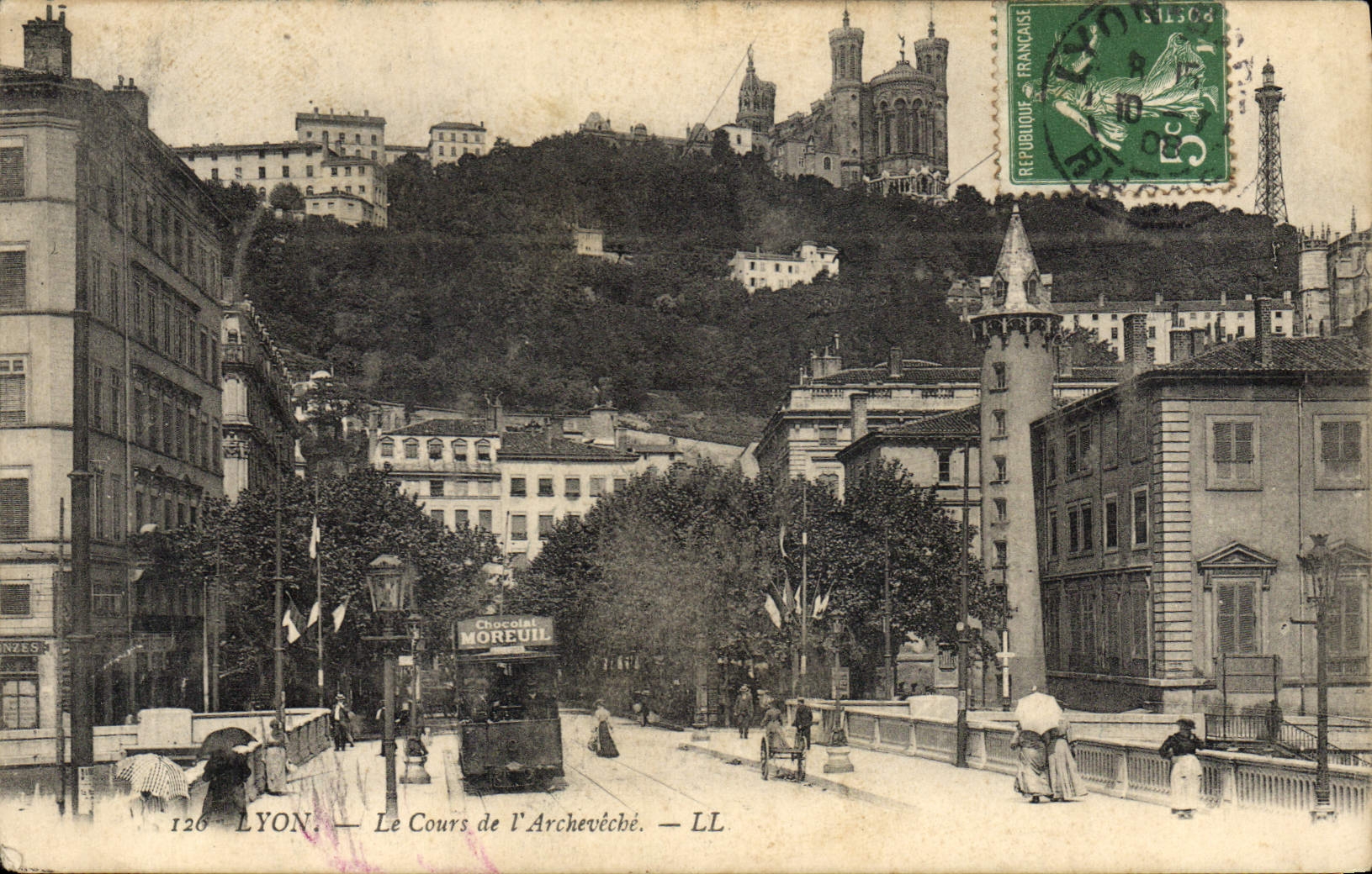 POSTAL Lyon de la VENDIMIA el curso de la tranvía del palacio del arzobispo