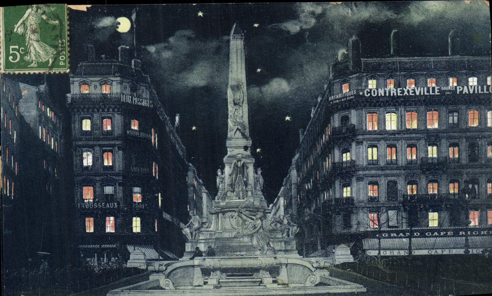 VINTAGE POSTCARD Lyon Monument Carnot Places Republic