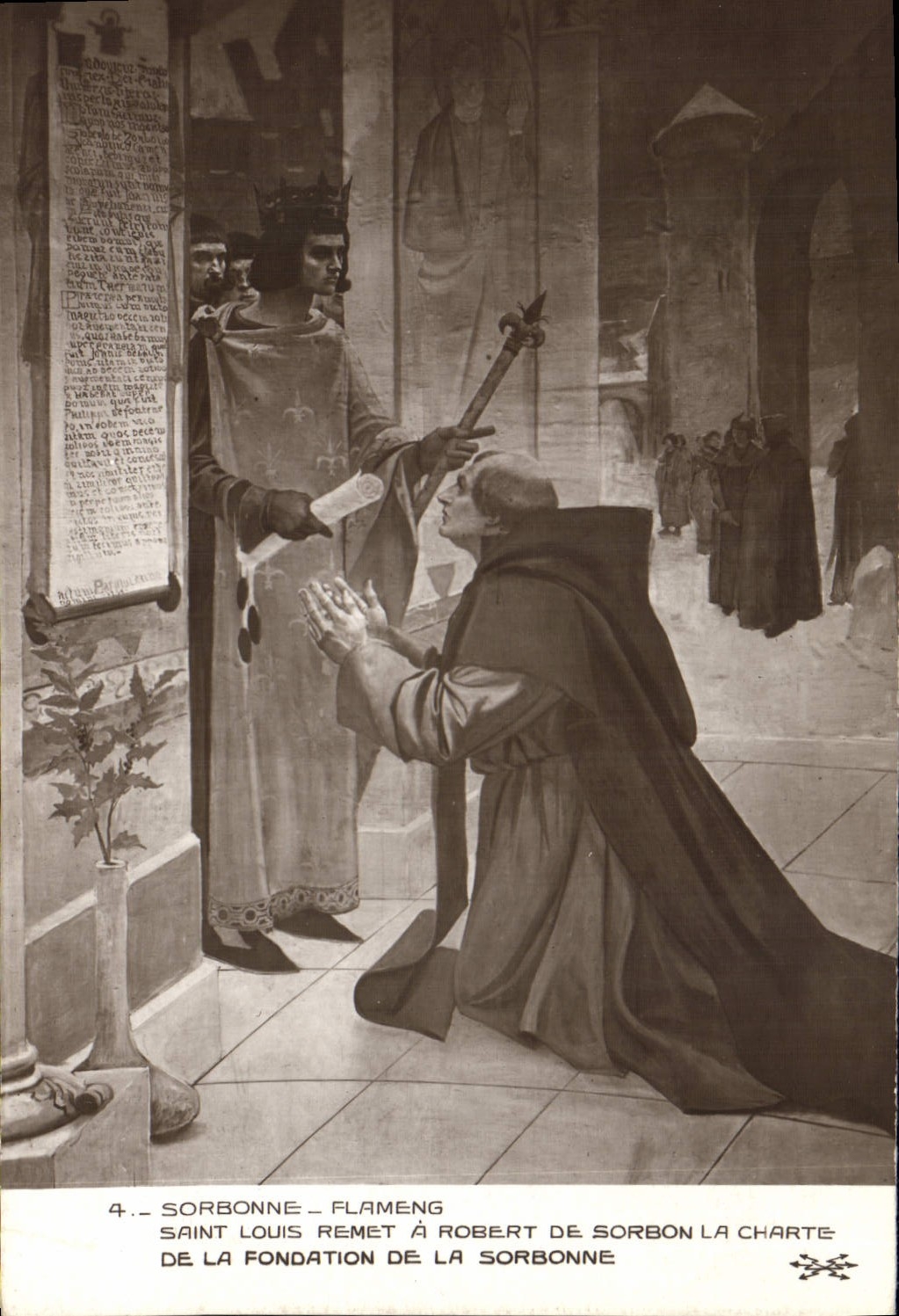 La POSTAL Sorbonne Flameng St. Louis de la VENDIMIA da tiene Roberto de Sorbon la carta de la fundación del Sorbonne