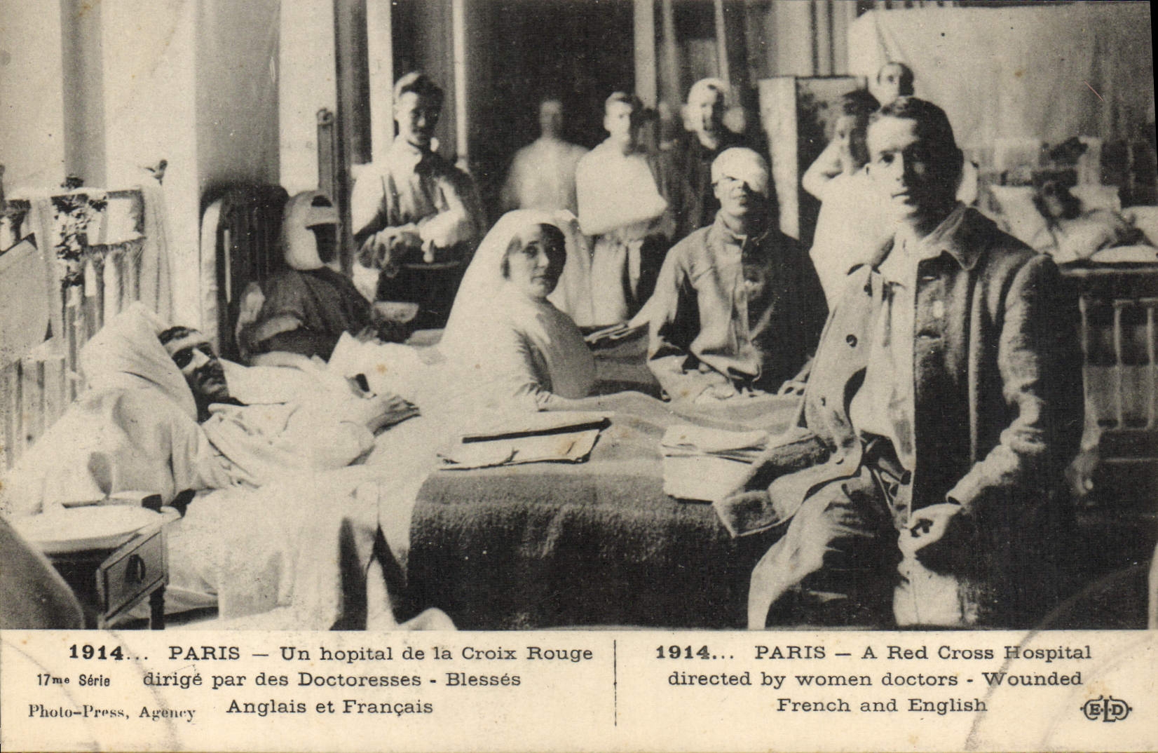 VINTAGE POSTCARD a hospital of the Red Cross directs by the lady doctors English and French Blesses