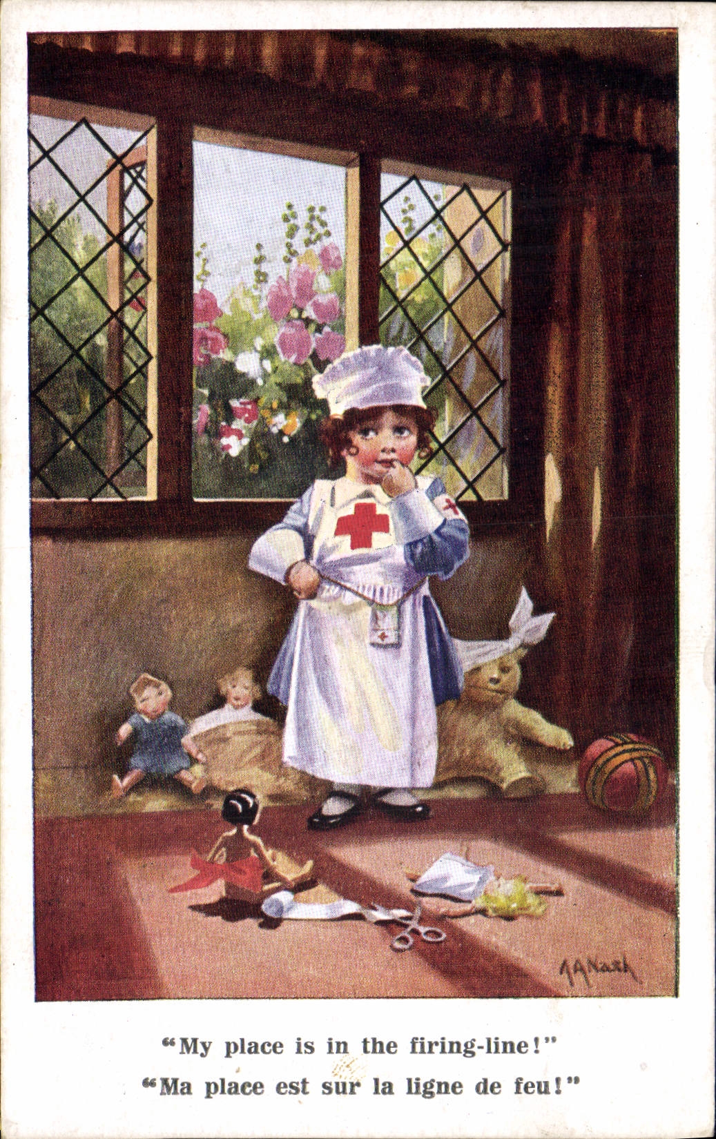 VINTAGE POSTCARD Infirmiere Red Cross Child Becomes fluffy Headstock