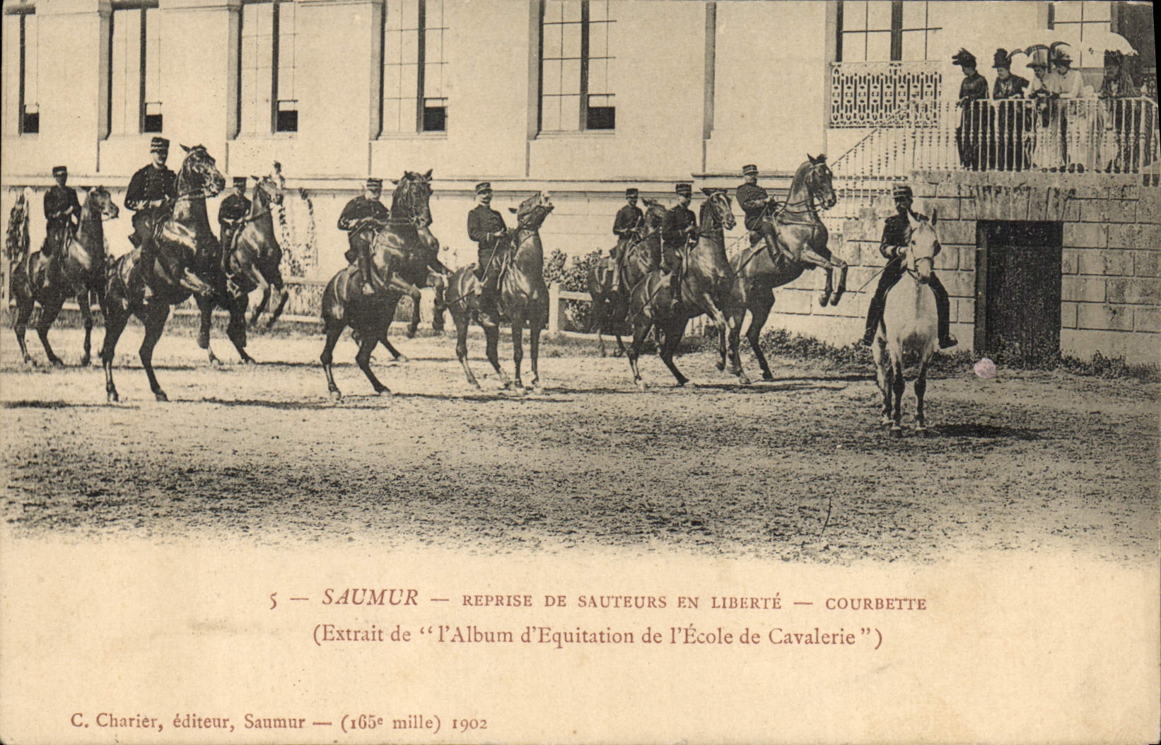 CPA Cheval Equitation Hippisme Saumur Reprise de sauteurs en liberte Courbette