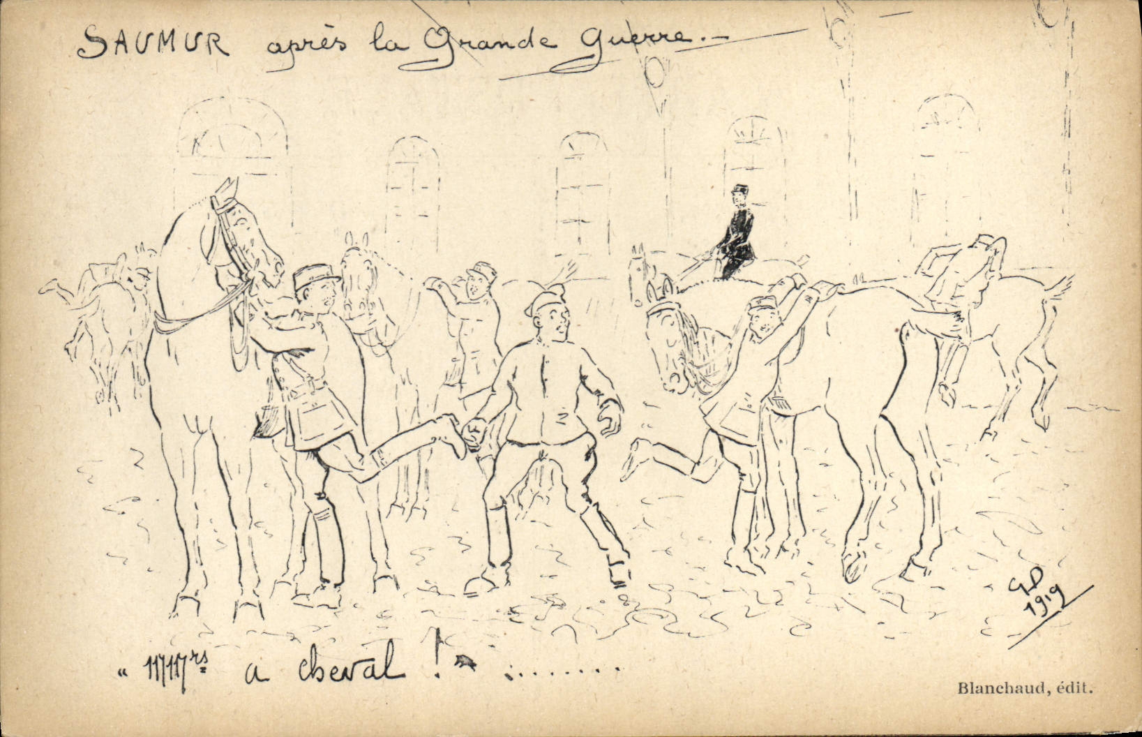 Equitación Hippisme Saumur del caballo de la POSTAL de la VENDIMIA después de la gran guerra