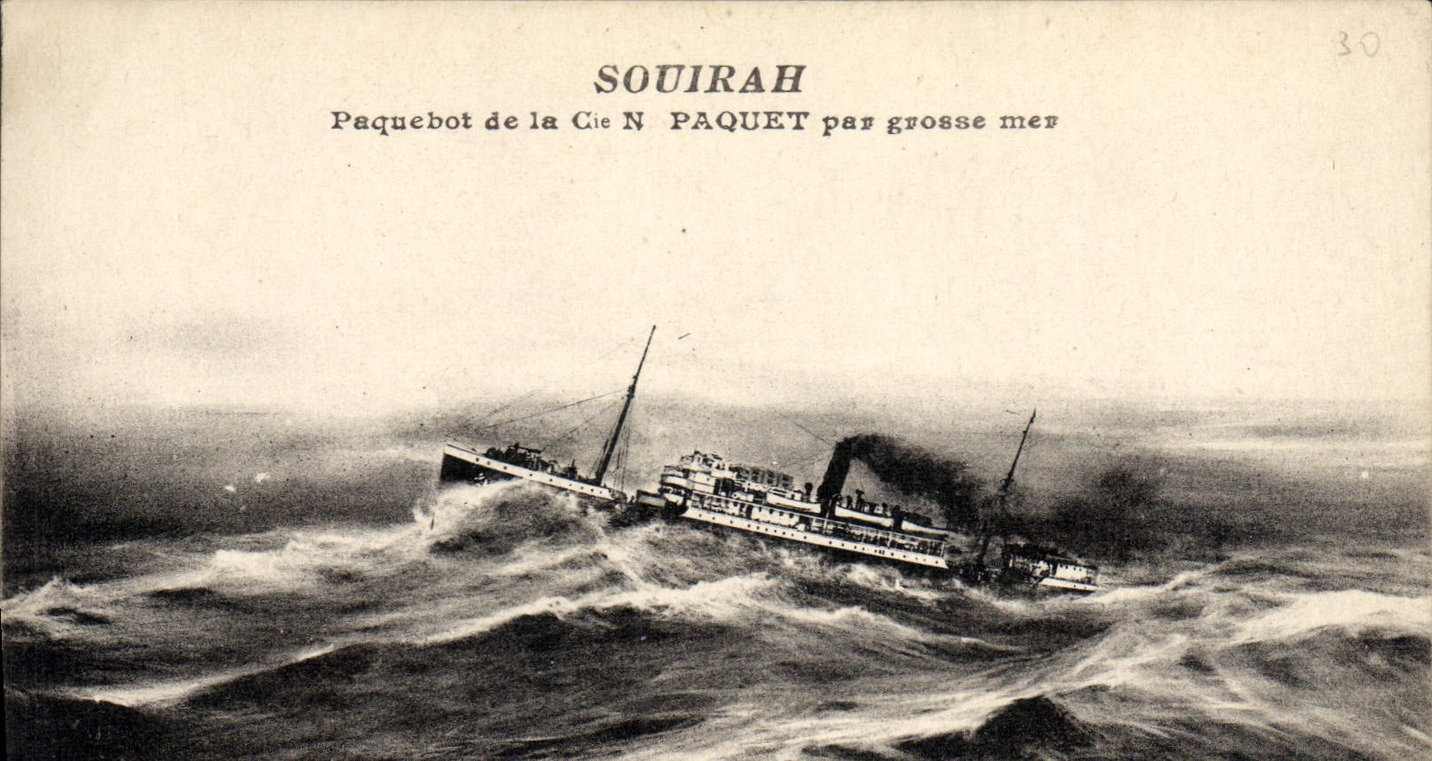 CPA Bateau Paquebot de la Cie Paquet par grosse mer Souirah