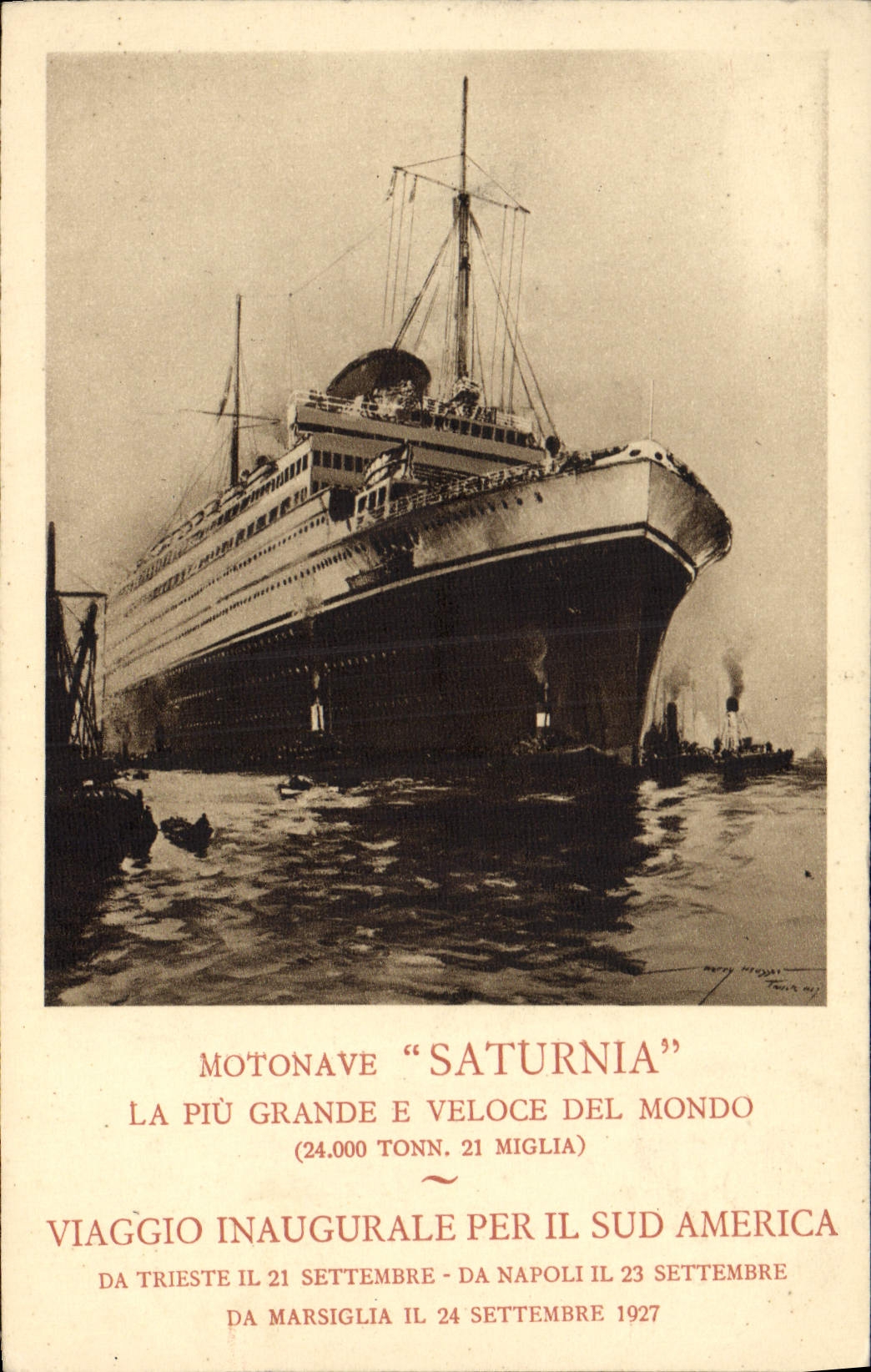 VINTAGE POSTCARD Boat Steamer Motonave Saturnia