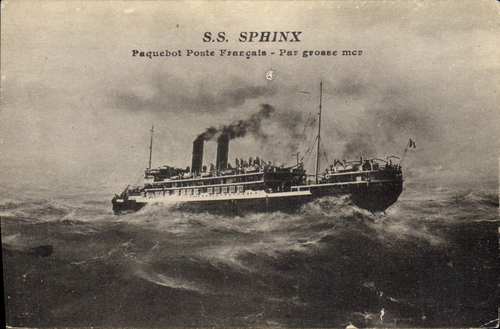 CPA Bateau Paquebot SS Sphinx Paquebot Poste Francais par grosse mer 