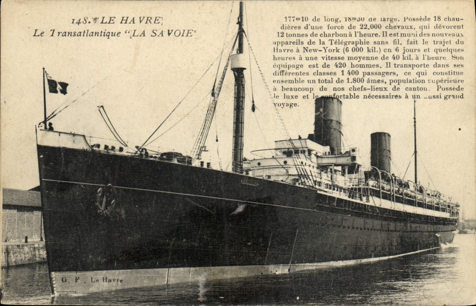 VINTAGE POSTCARD Boat Steamer Transatlantic Le Havre Savoy