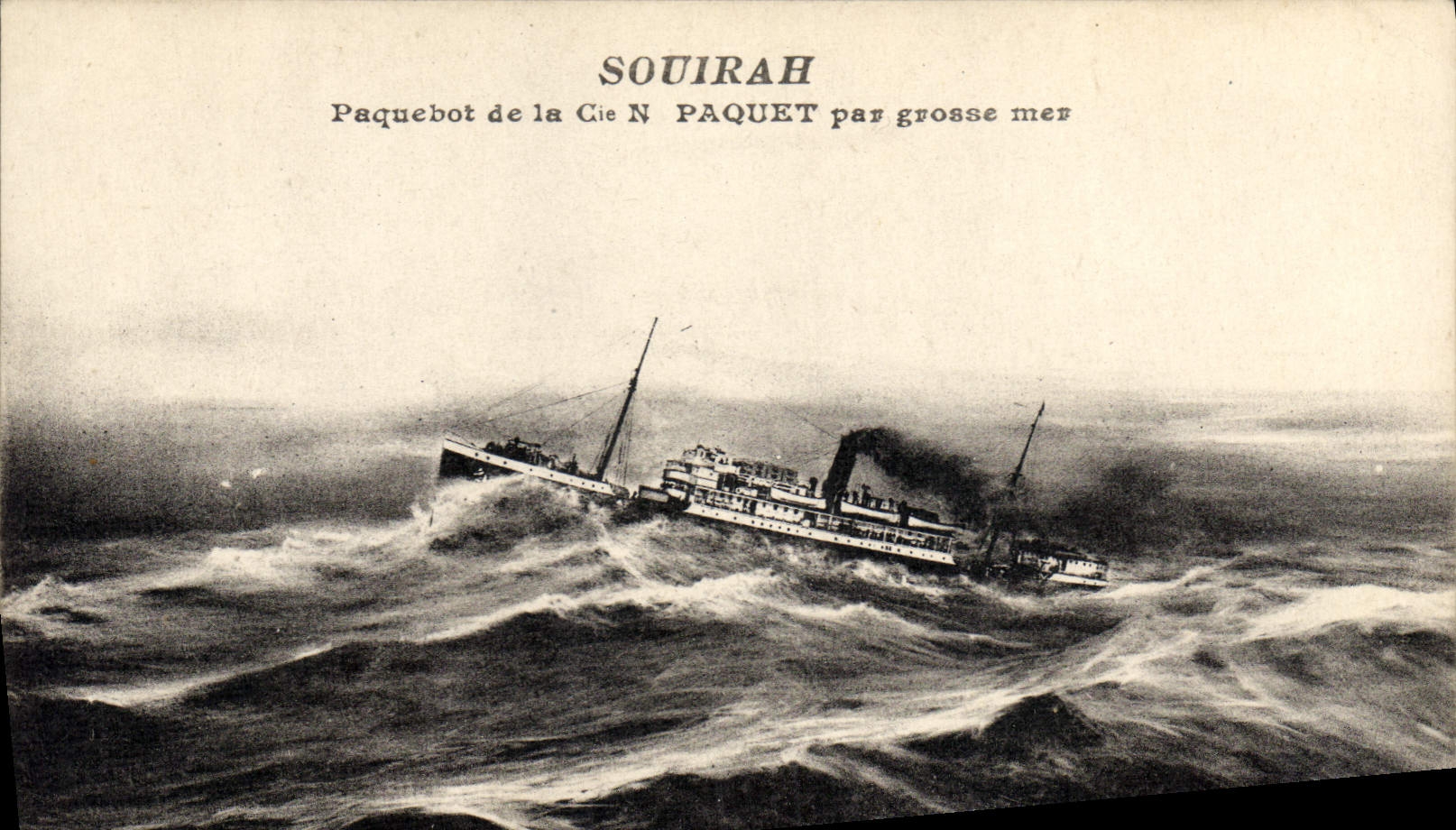 CPA Bateau Paquebot de la Cie Paquet par grosse mer Souirah