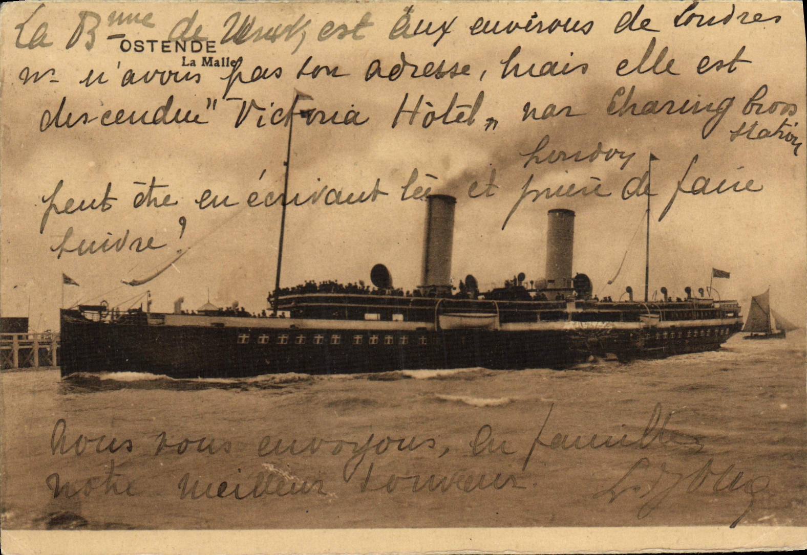 VINTAGE POSTCARD Boat Ostend Steamer the trunk